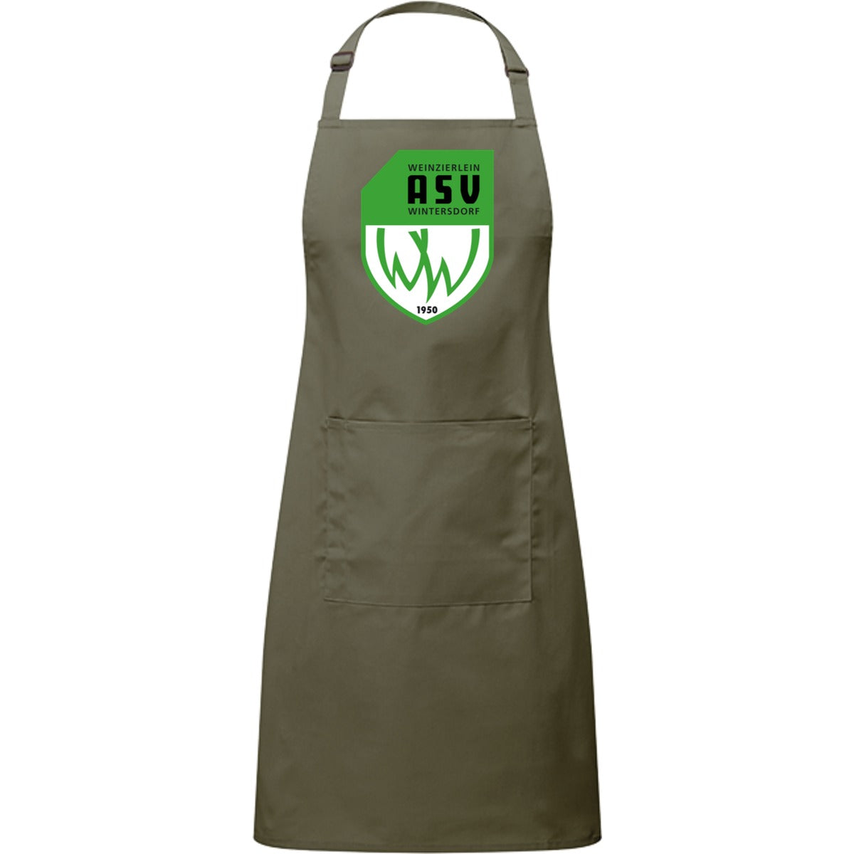 Kochschürze mit Tasche PR154 – ASV-Wappen mittig groß Olive Vorderseite