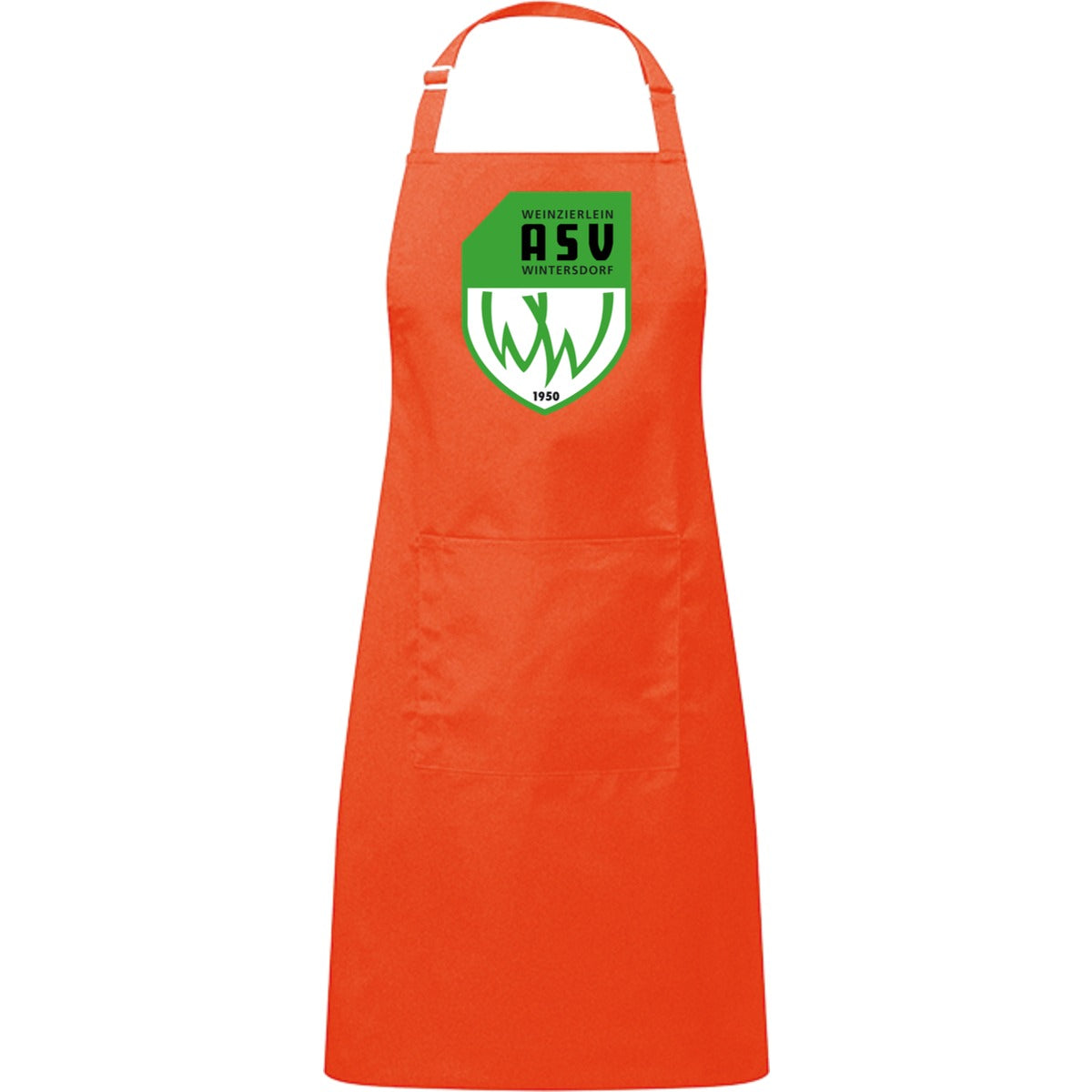 Kochschürze mit Tasche PR154 – ASV-Wappen mittig groß Orange Vorderseite