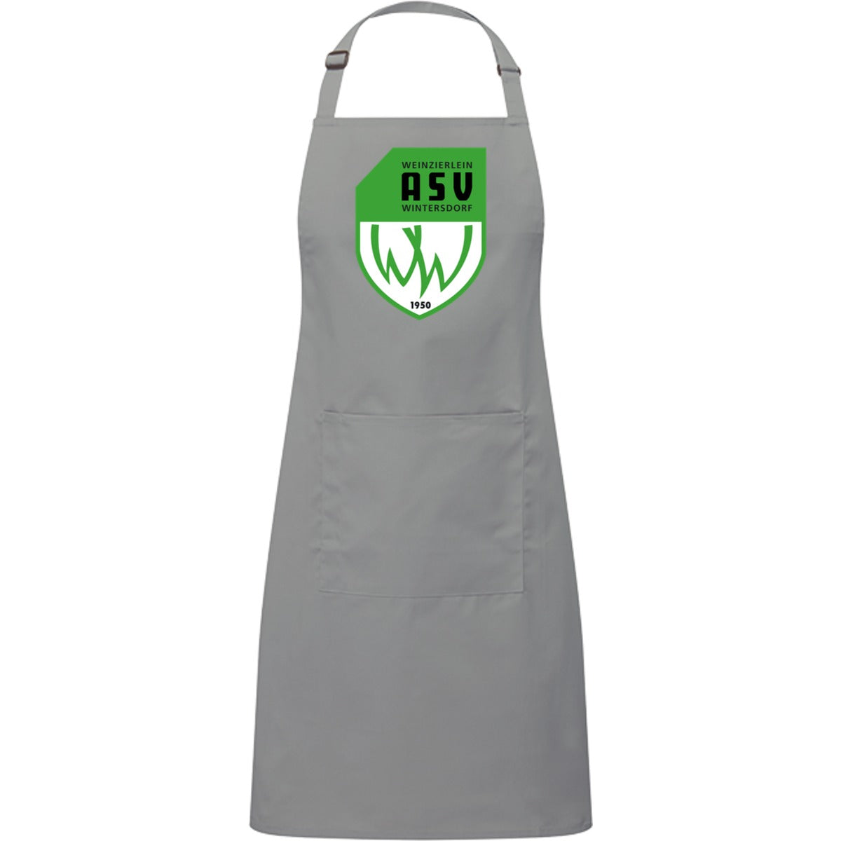 Kochschürze mit Tasche PR154 – ASV-Wappen mittig groß Pale Grey Silver Vorderseite