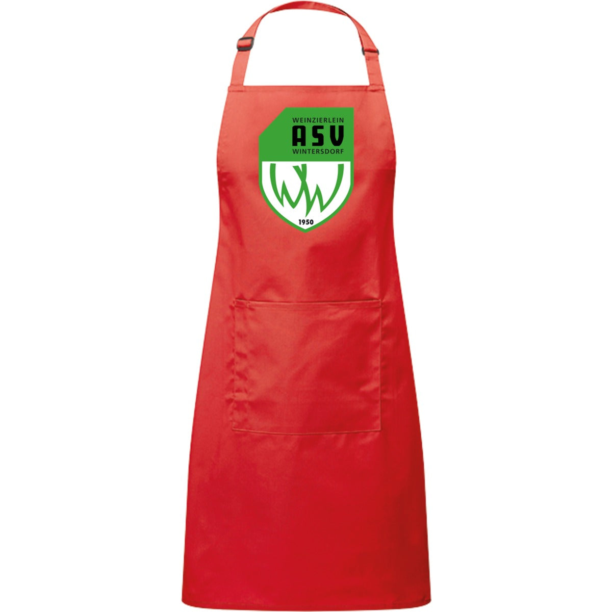 Kochschürze mit Tasche PR154 – ASV-Wappen mittig groß Strawberry Red Vorderseite