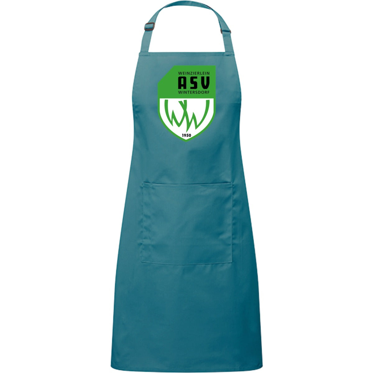 Kochschürze mit Tasche PR154 – ASV-Wappen mittig groß Teal Vorderseite