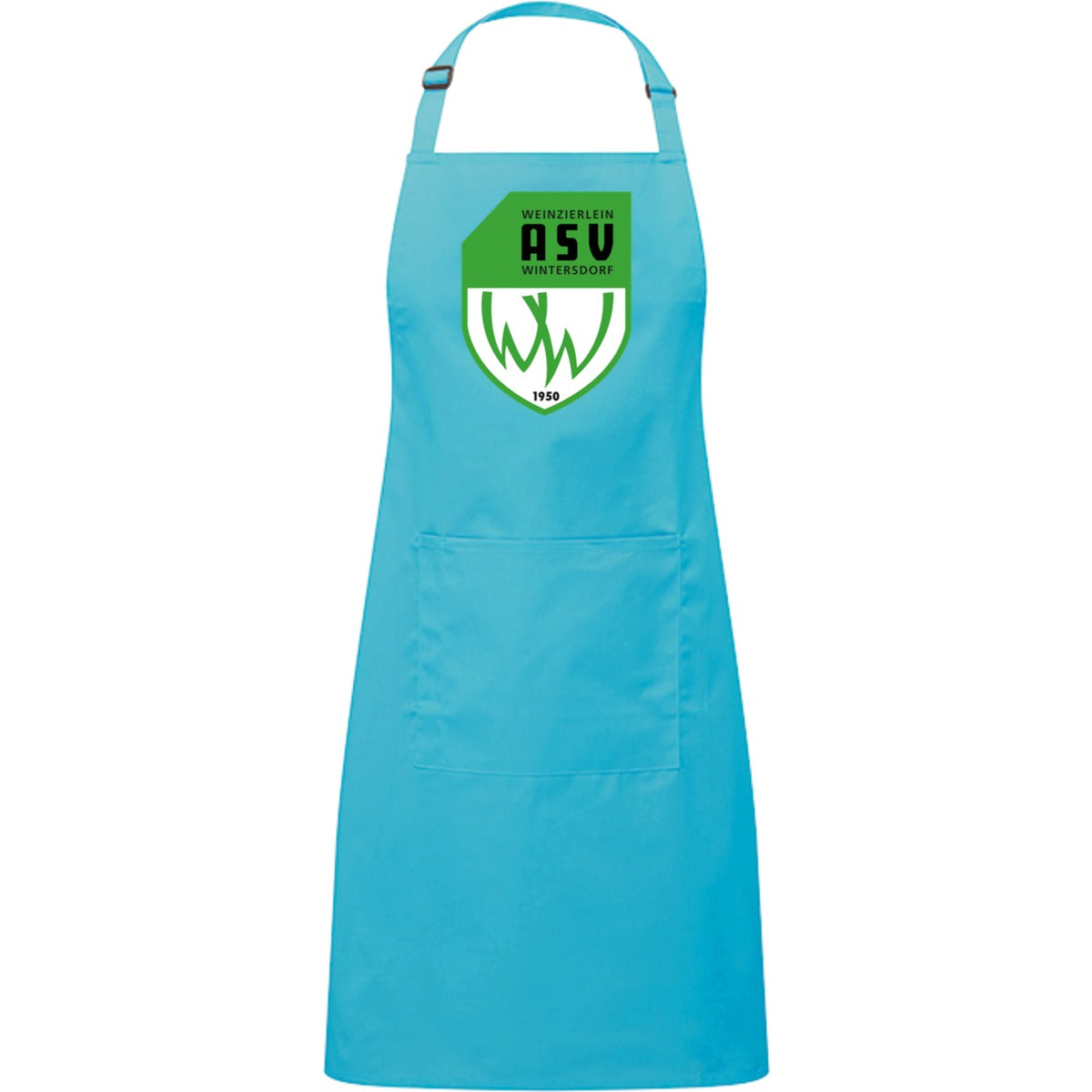 Kochschürze mit Tasche PR154 – ASV-Wappen mittig groß Turquoise Vorderseite