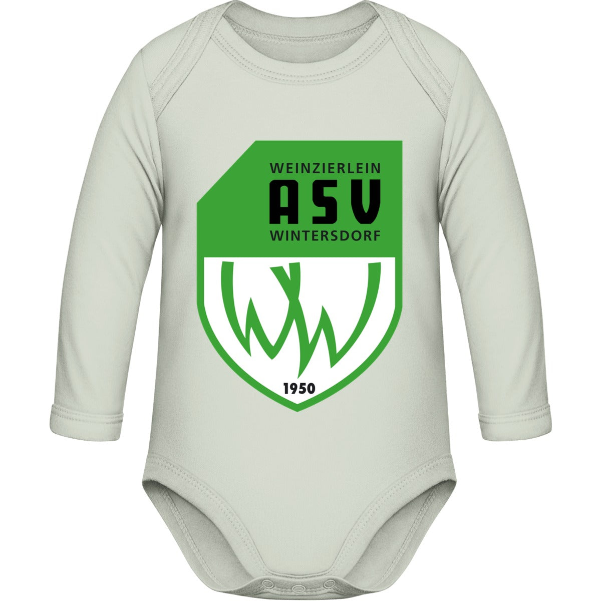 Bio Baby Strampler langarm BZ30 – ASV-Wappen mittig groß Heather Grey Melange Vorderseite