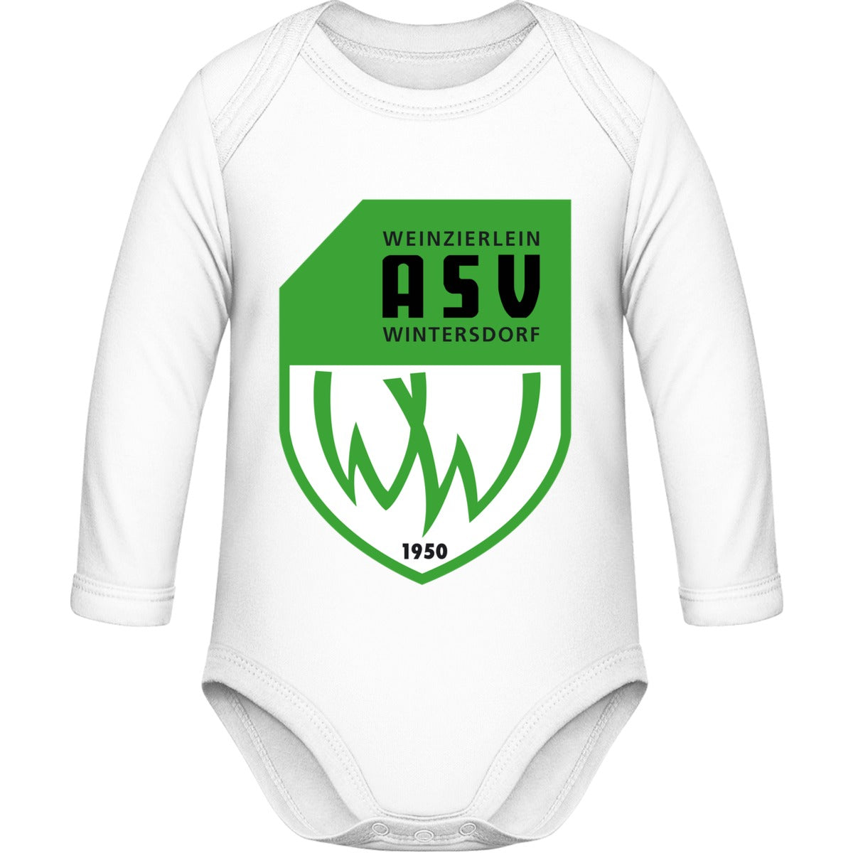 Bio Baby Strampler langarm BZ30 – ASV-Wappen mittig groß White Vorderseite
