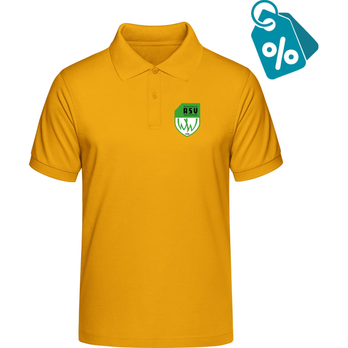 B&C Unisex Polo ID 001 BCPUI10 – ASV-Wappen herzseitig Chili Gold Vorderseite