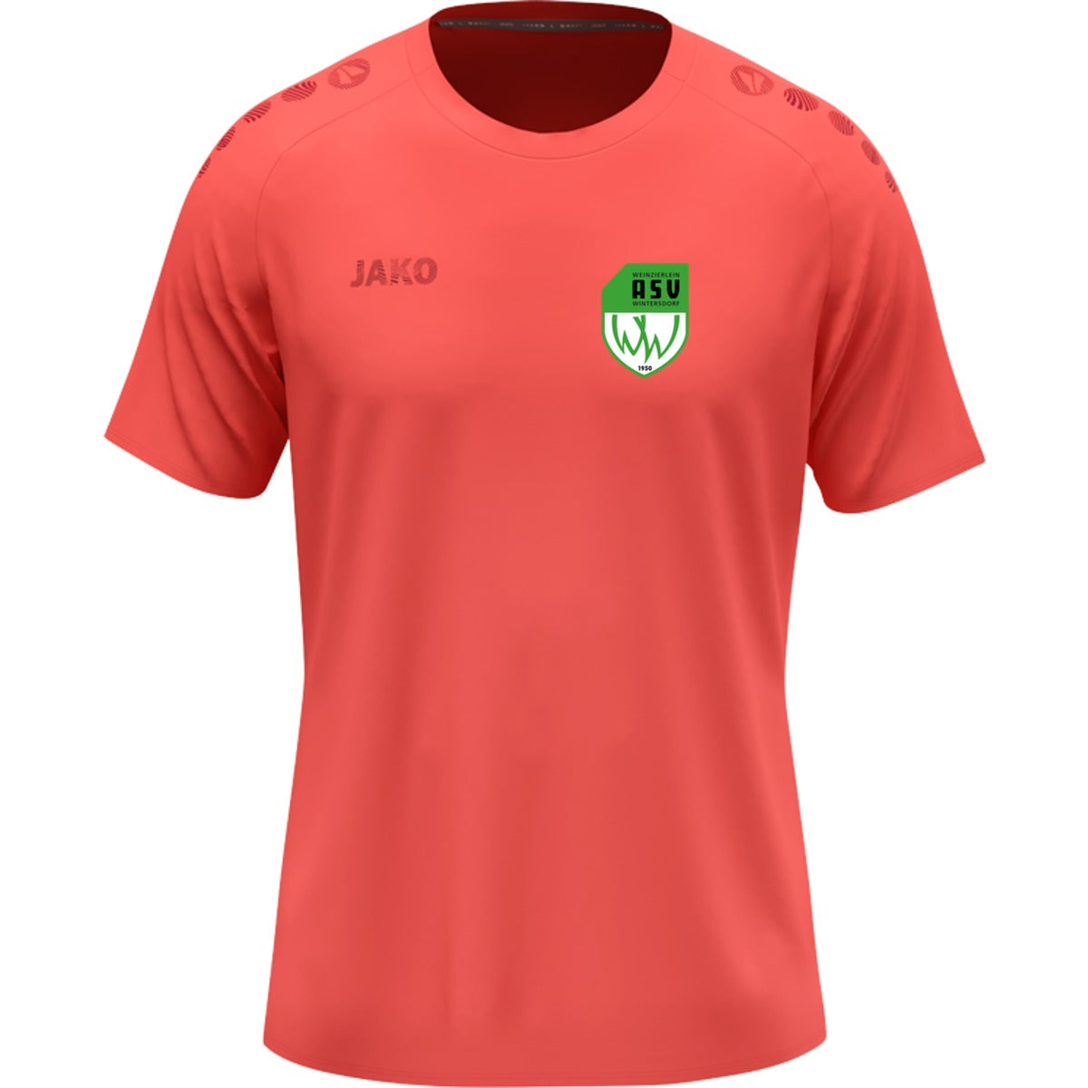 JAKO T-Shirt Light Flow Herren 6176M – ASV-Wappen herzseitig Coral Vorderseite