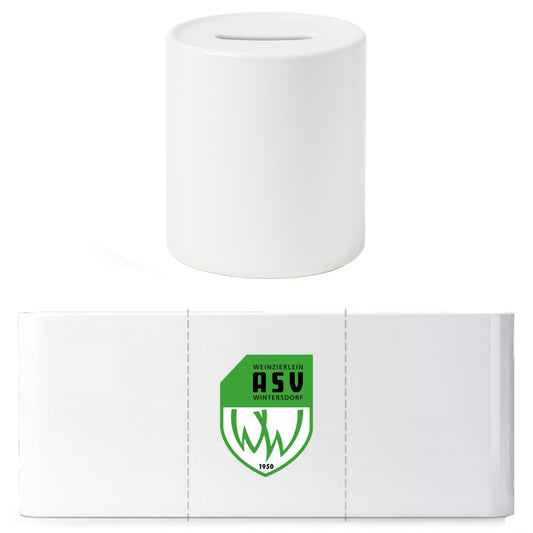 Spardose UP-SD-11 – ASV-Wappen mittig groß Weiß Vorderseite