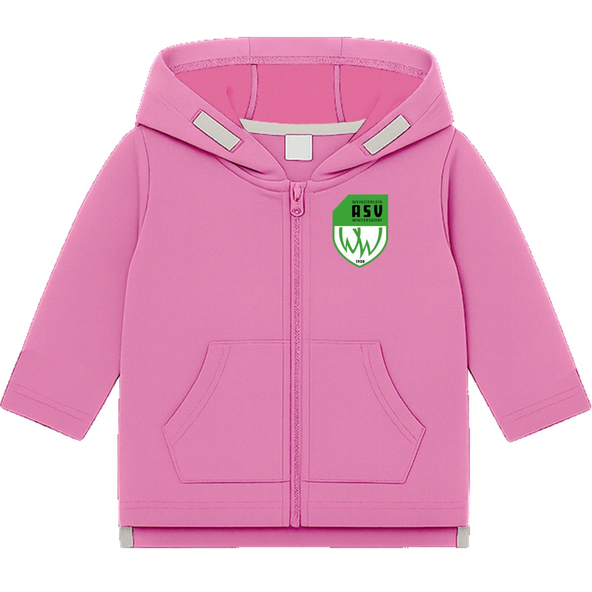 Baby Zipped Hoodie BZ32 – ASV-Wappen herzseitig Bubble Gum Pink Vorderseite