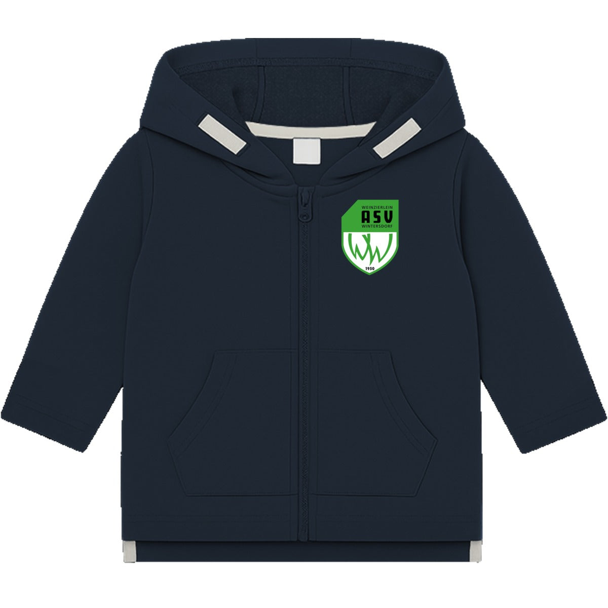 Baby Zipped Hoodie BZ32 – ASV-Wappen herzseitig Nautical Navy Vorderseite