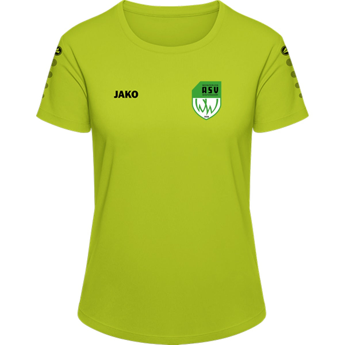 JAKO Trikot Team Damen Kurzarm 4233D – ASV-Wappen herzseitig Lime Vorderseite