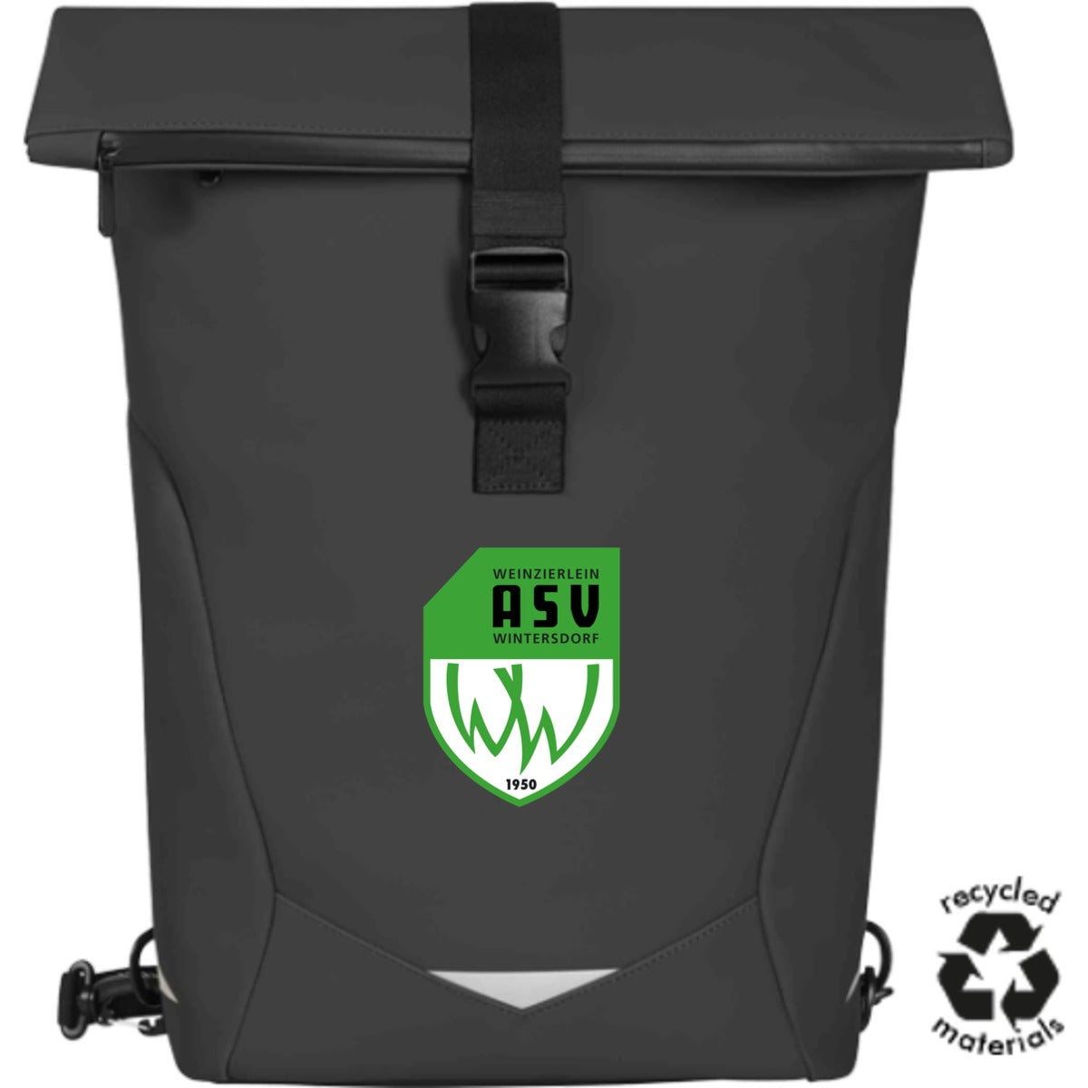 Fahrrad Rolltop-Rucksack und Tasche für Gepäckträger Orbit HF18063 – ASV-Wappen mittig groß Black Vorderseite
