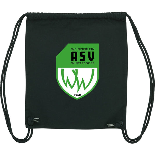 Sportbeutel aus Bio-Baumwolle personalisierbar mit Druck STAU763 – ASV-Wappen mittig groß Black Vorderseite