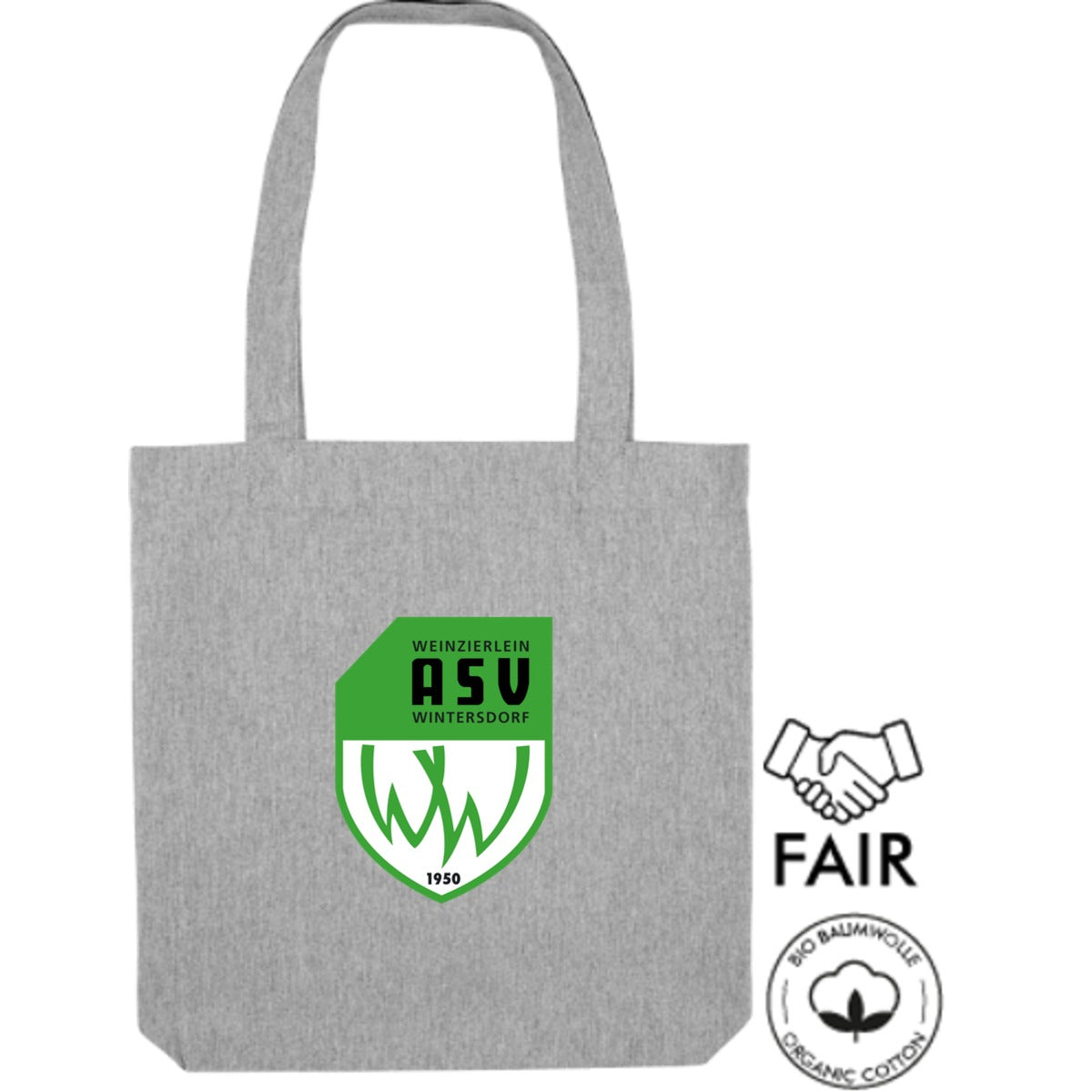 Tote Bag STAU760 Nachhaltige Stofftasche – ASV-Wappen mittig groß Heather Grey Vorderseite