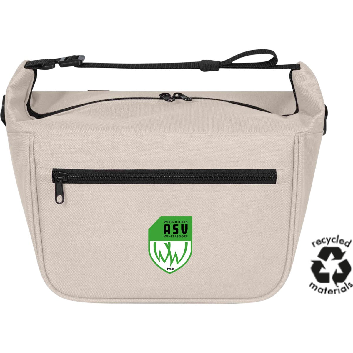 Kompakte Fahrrad-Kühltasche HF18049 personalisierbar – ASV-Wappen mittig groß Beige Vorderseite