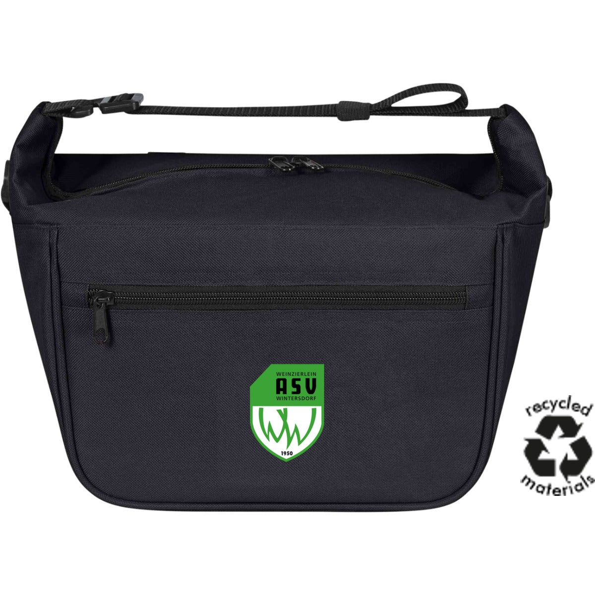 Kompakte Fahrrad-Kühltasche HF18049 personalisierbar – ASV-Wappen mittig groß Black Vorderseite