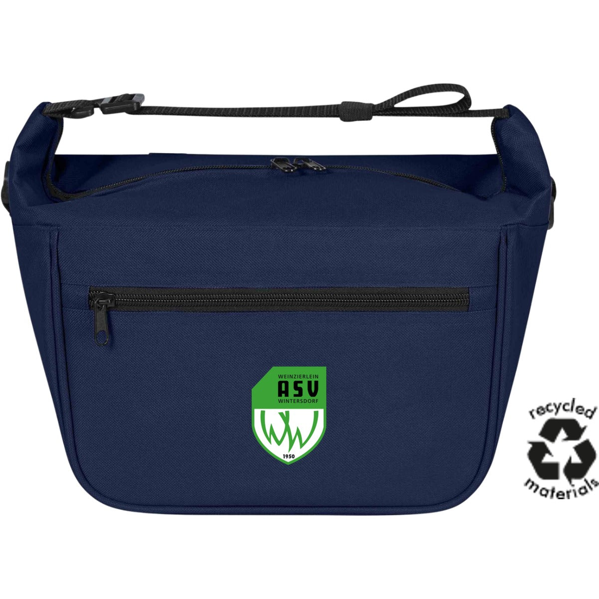 Kompakte Fahrrad-Kühltasche HF18049 personalisierbar – ASV-Wappen mittig groß Navy Vorderseite