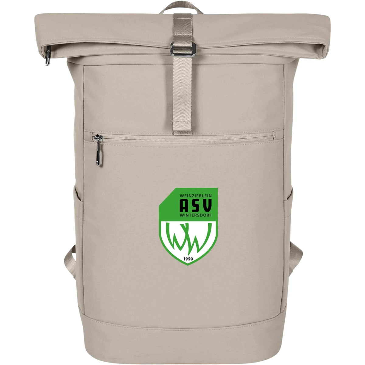 Stylischer Rolltop Laptop Rucksack Star HF18061 – ASV-Wappen mittig groß Beige Vorderseite