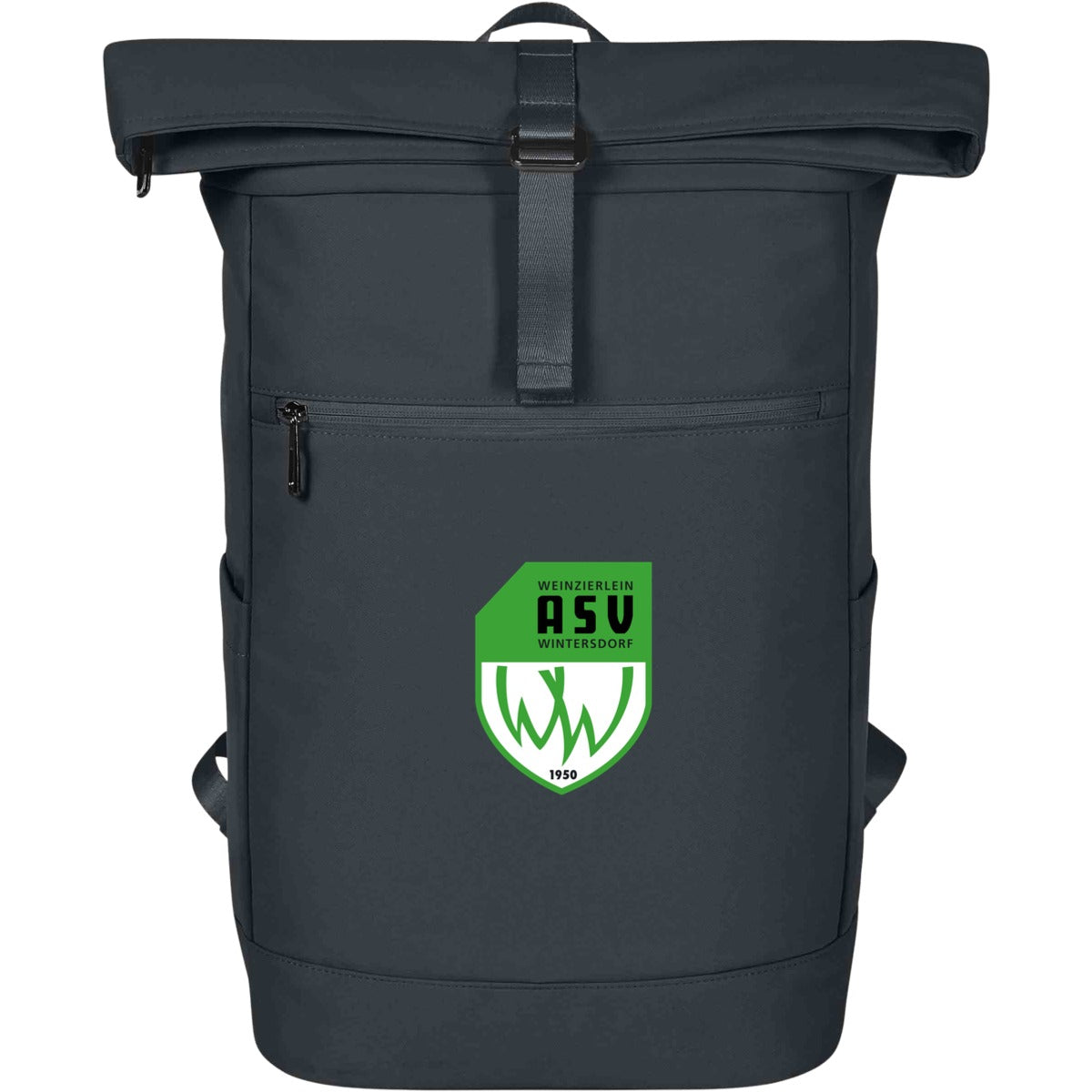 Stylischer Rolltop Laptop Rucksack Star HF18061 – ASV-Wappen mittig groß Black Vorderseite