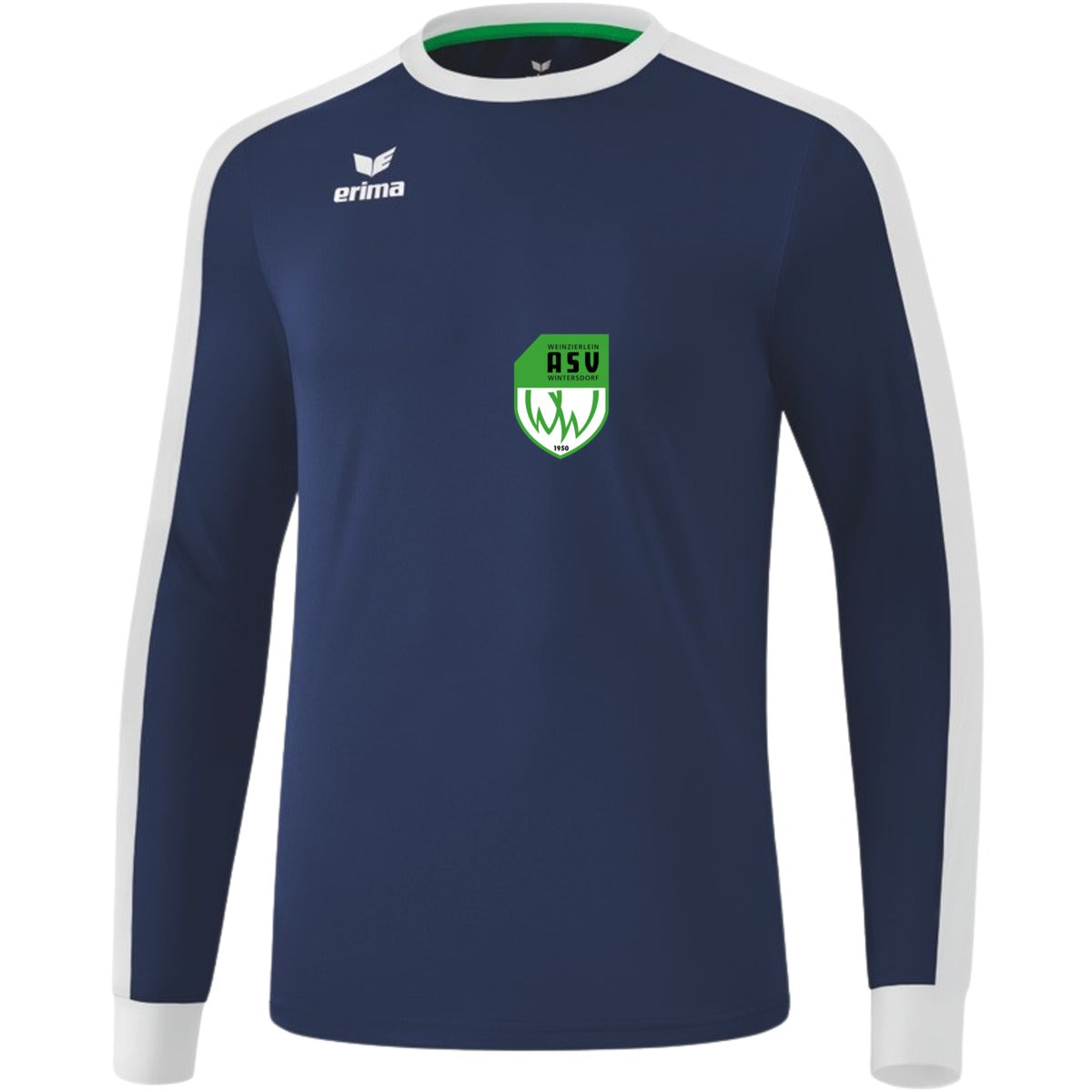 Retro Star klassisches Langarm Trikot E31421M – ASV-Wappen exklusiv New Navy/Weiß Vorderseite