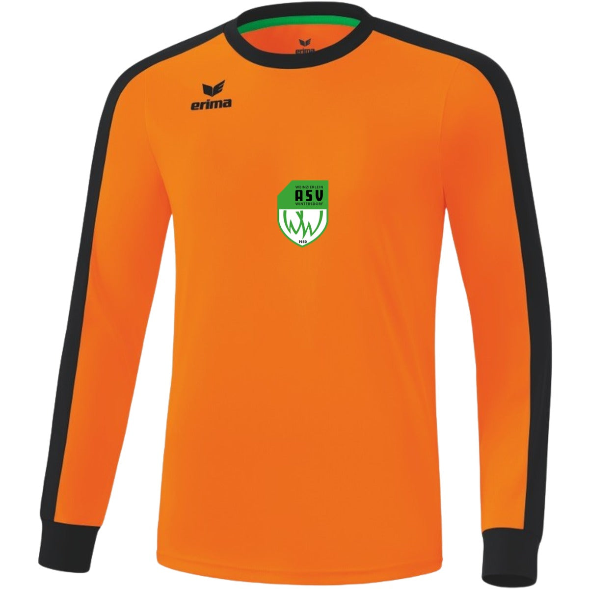 Retro Star klassisches Langarm Trikot E31421M – ASV-Wappen exklusiv New Orange/Schwarz Vorderseite