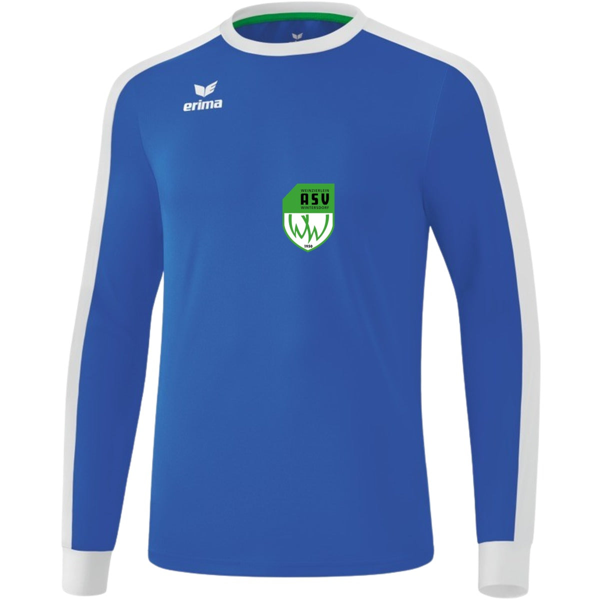 Retro Star klassisches Langarm Trikot E31421M – ASV-Wappen exklusiv New Royal/Weiß Vorderseite