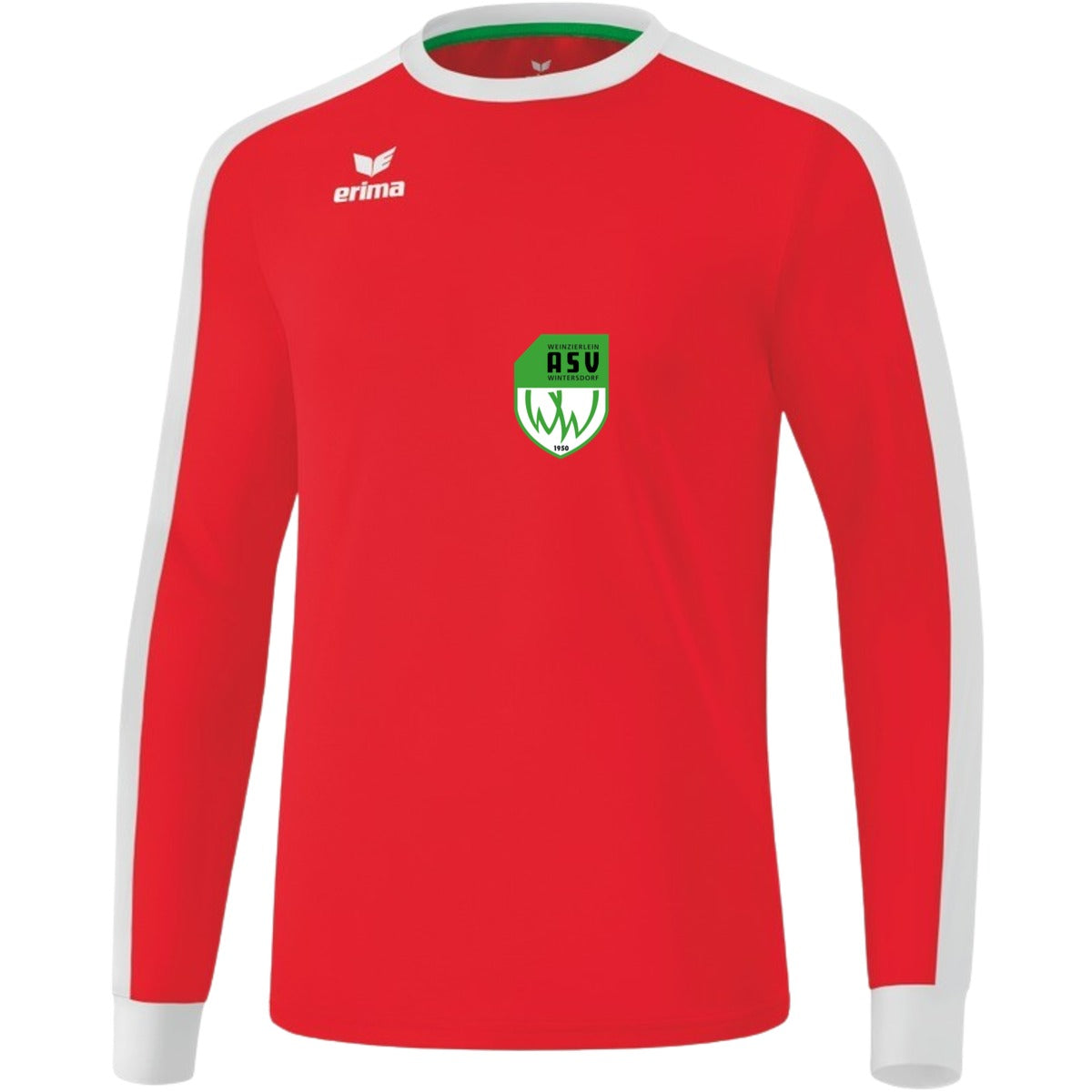 Retro Star klassisches Langarm Trikot E31421M – ASV-Wappen exklusiv Rot/Weiß Vorderseite