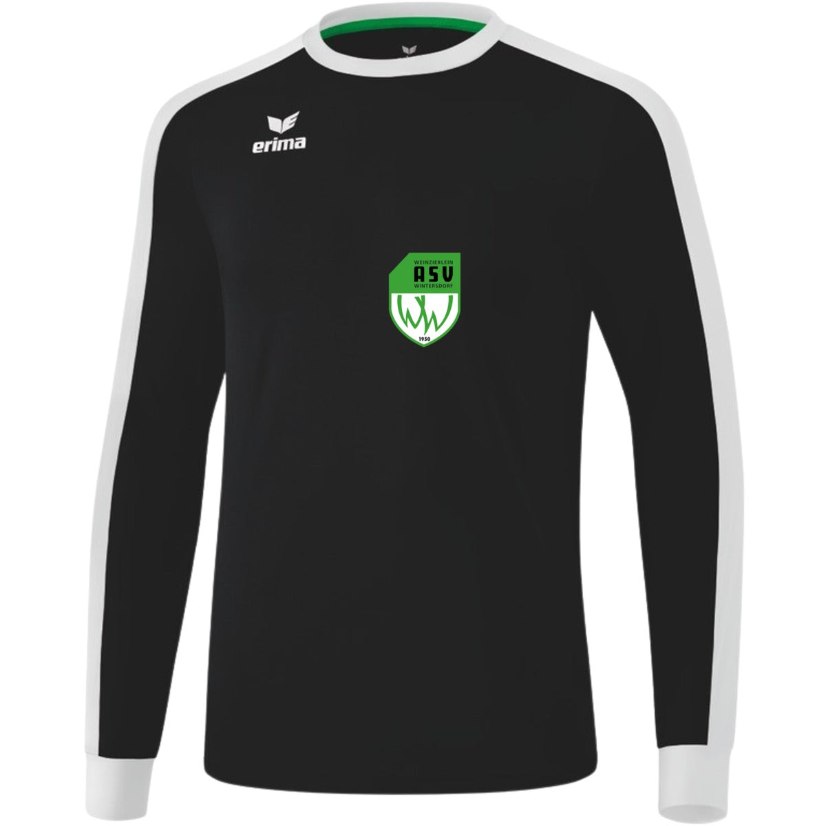Retro Star klassisches Langarm Trikot E31421M – ASV-Wappen exklusiv Schwarz/Weiß Vorderseite