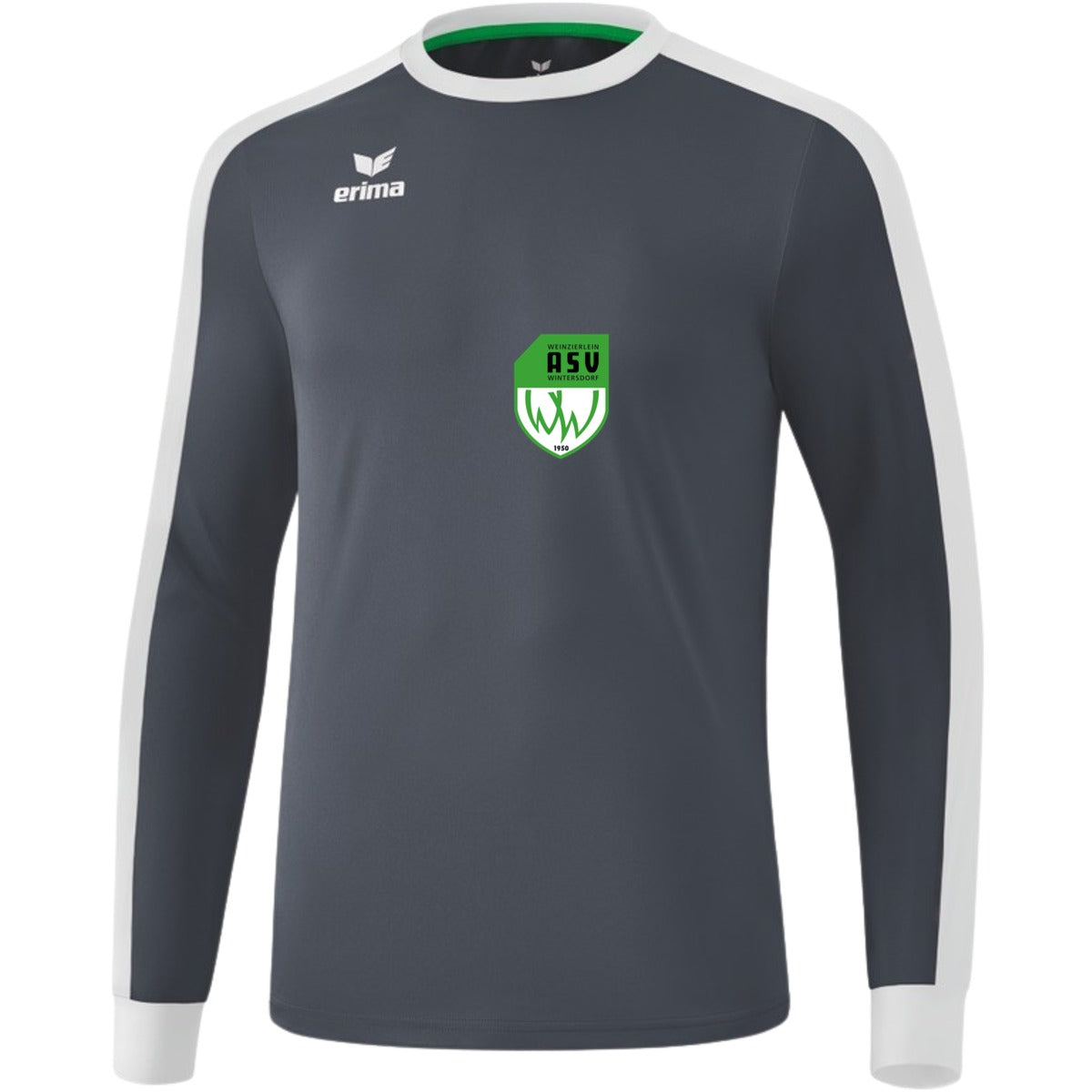 Retro Star klassisches Langarm Trikot E31421M – ASV-Wappen exklusiv Slate Grey/Weiß Vorderseite