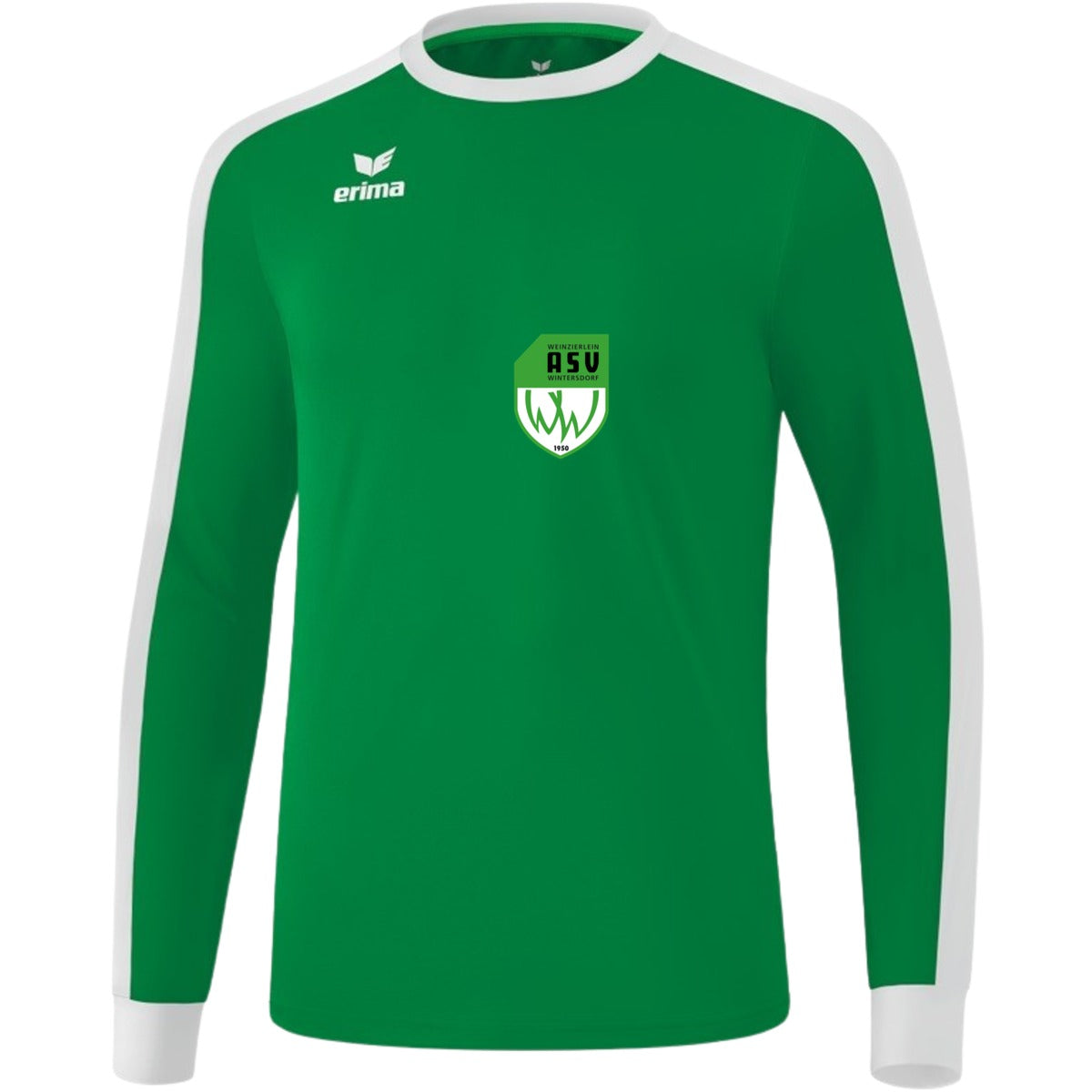 Retro Star klassisches Langarm Trikot E31421M – ASV-Wappen exklusiv Smaragd/Weiß Vorderseite
