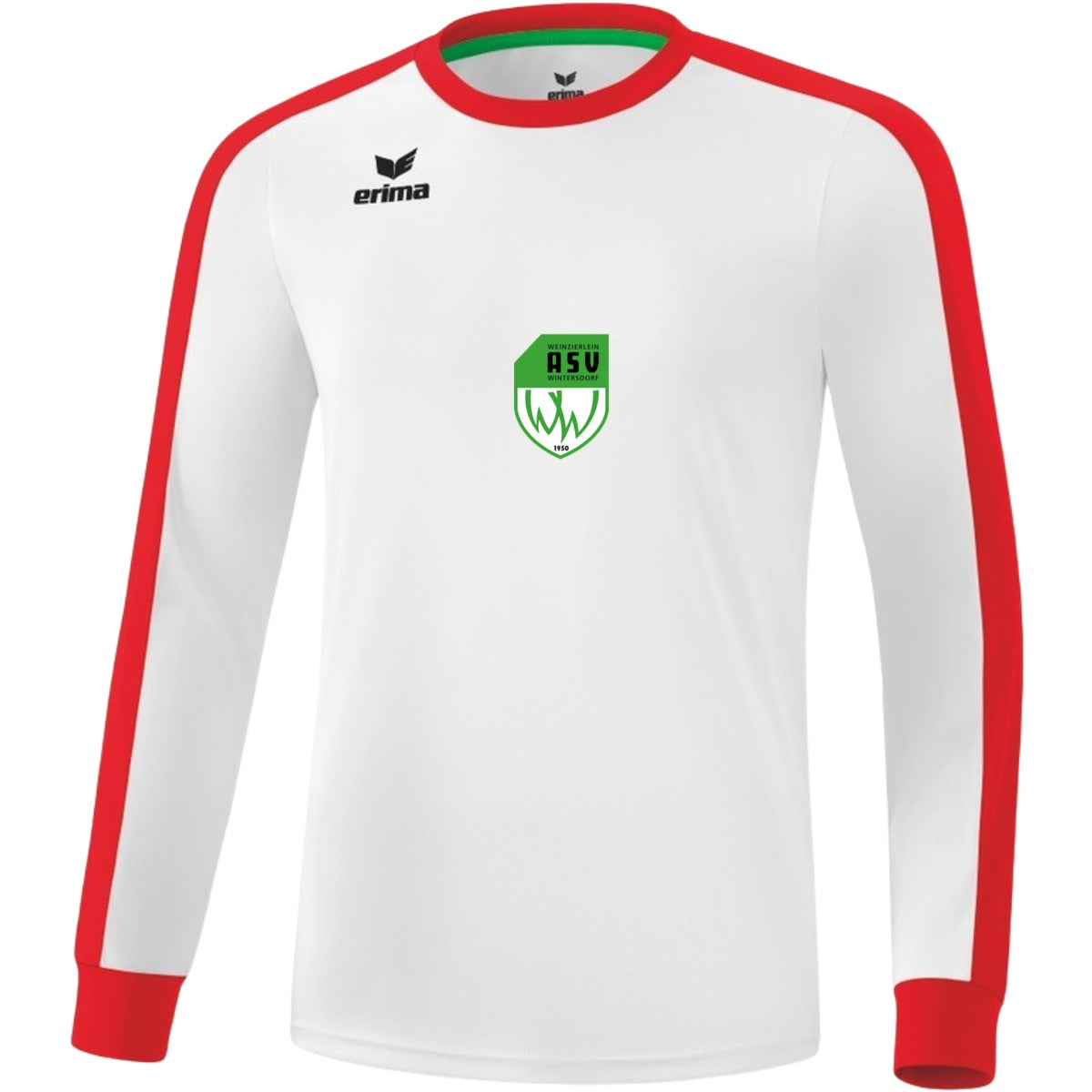 Retro Star klassisches Langarm Trikot E31421M – ASV-Wappen exklusiv Weiß/Rot Vorderseite