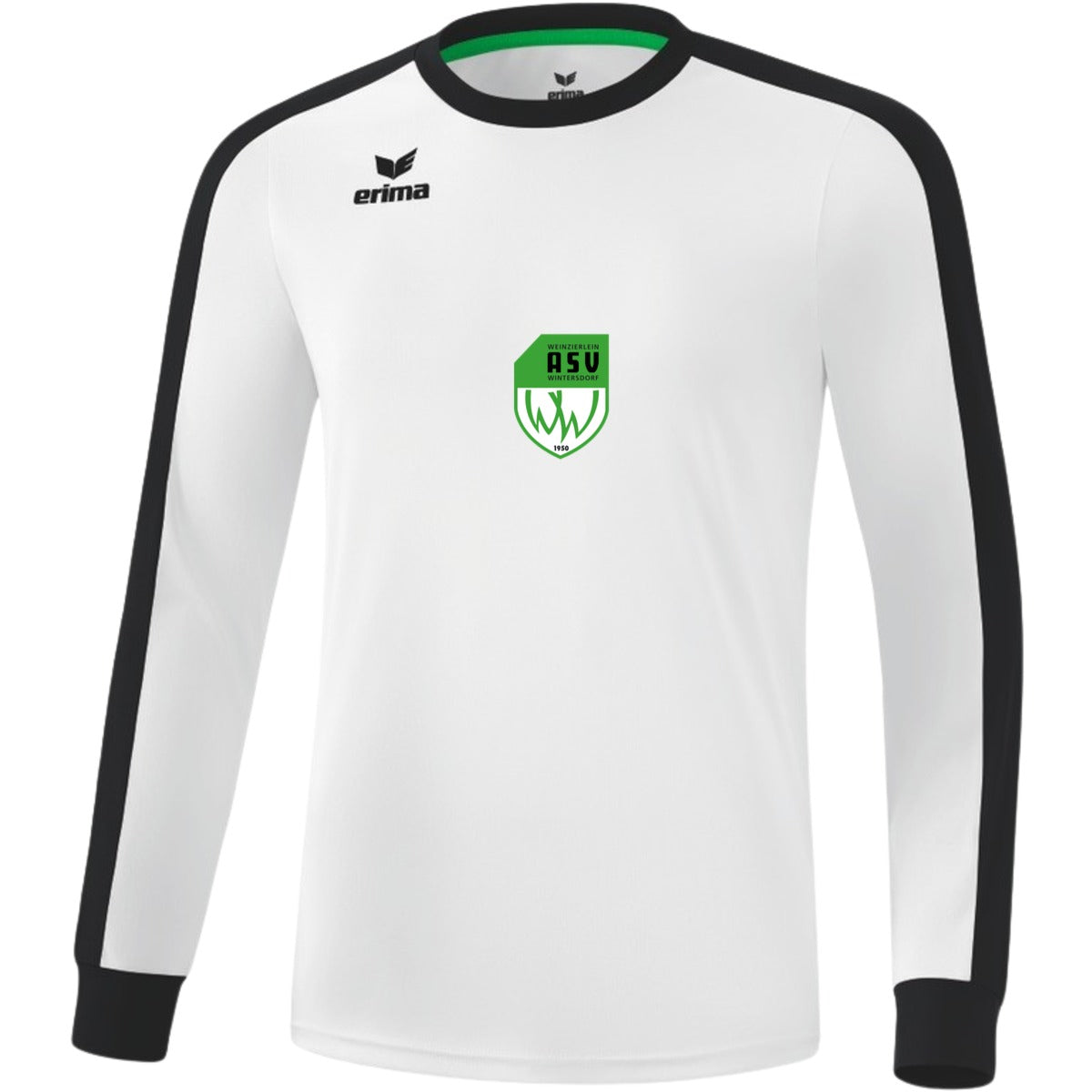 Retro Star klassisches Langarm Trikot E31421M – ASV-Wappen exklusiv Weiß/Schwarz Vorderseite