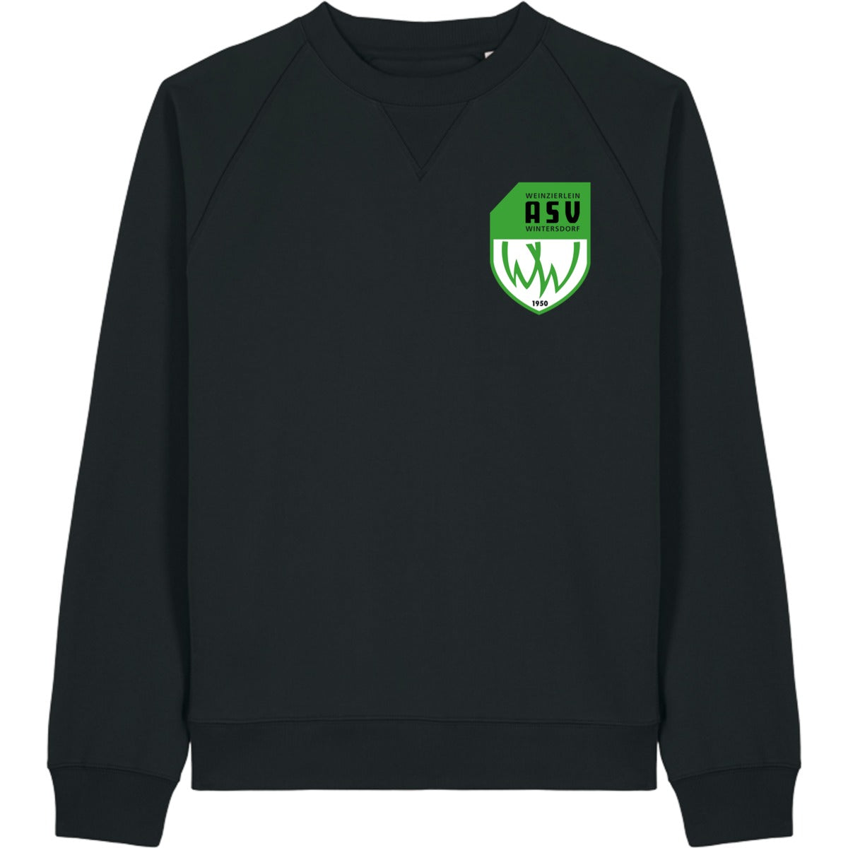 Schweres Unisex Relaxed Raglan Sweatshirt Knoxer STSU201 – ASV-Wappen herzseitig Black Vorderseite