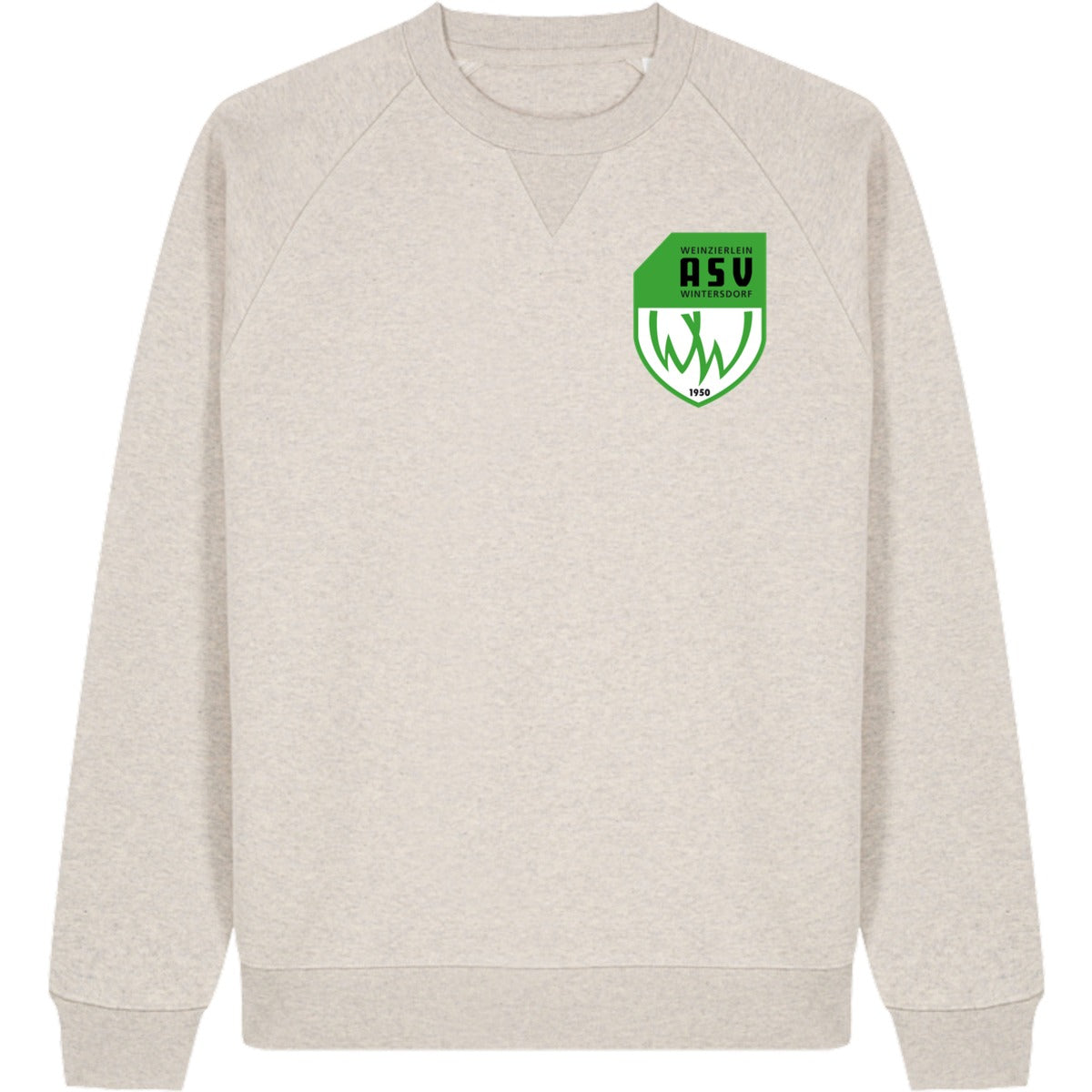 Schweres Unisex Relaxed Raglan Sweatshirt Knoxer STSU201 – ASV-Wappen herzseitig Heather Haze Vorderseite