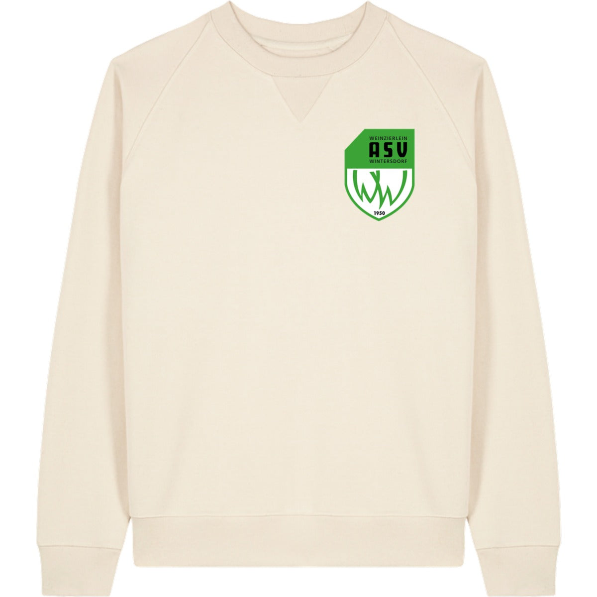 Schweres Unisex Relaxed Raglan Sweatshirt Knoxer STSU201 – ASV-Wappen herzseitig Natural Raw Vorderseite