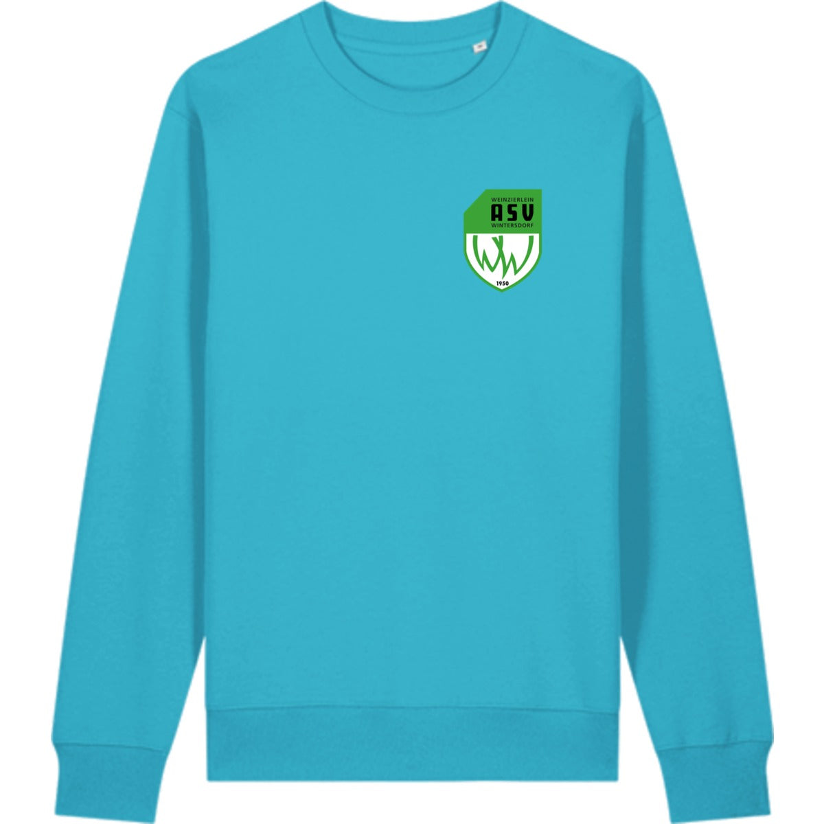 Schweres Unisex Sweatshirt aus Bio-Baumwolle Changer 2.0 STSU178 – ASV-Wappen herzseitig Aqua Blue Vorderseite