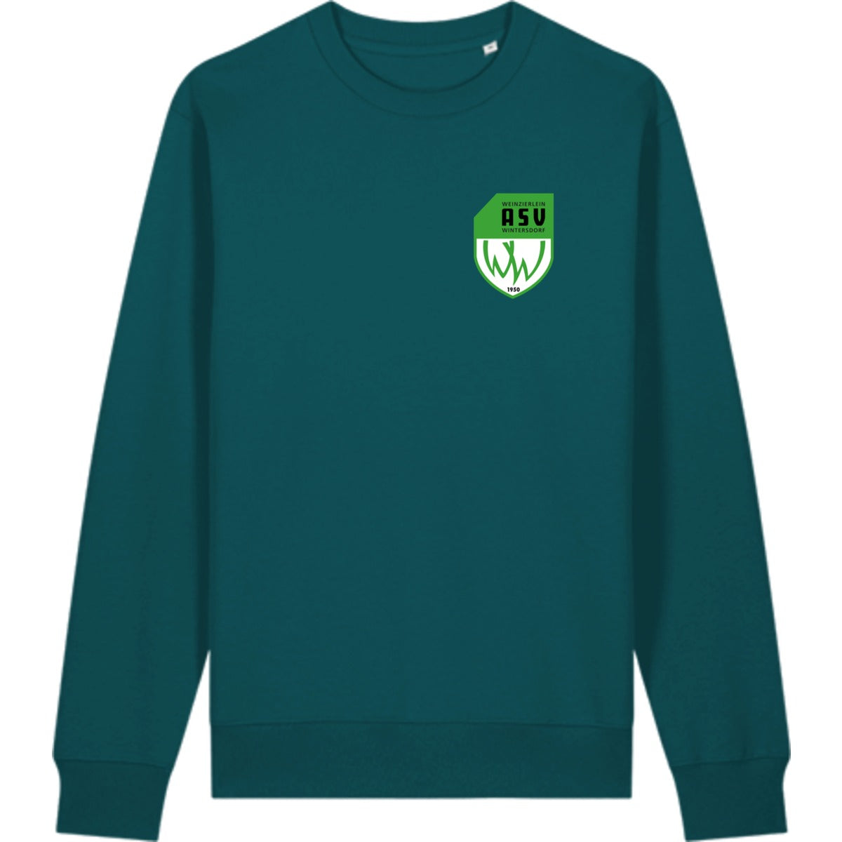 Schweres Unisex Sweatshirt aus Bio-Baumwolle Changer 2.0 STSU178 – ASV-Wappen herzseitig Deep Teal Vorderseite