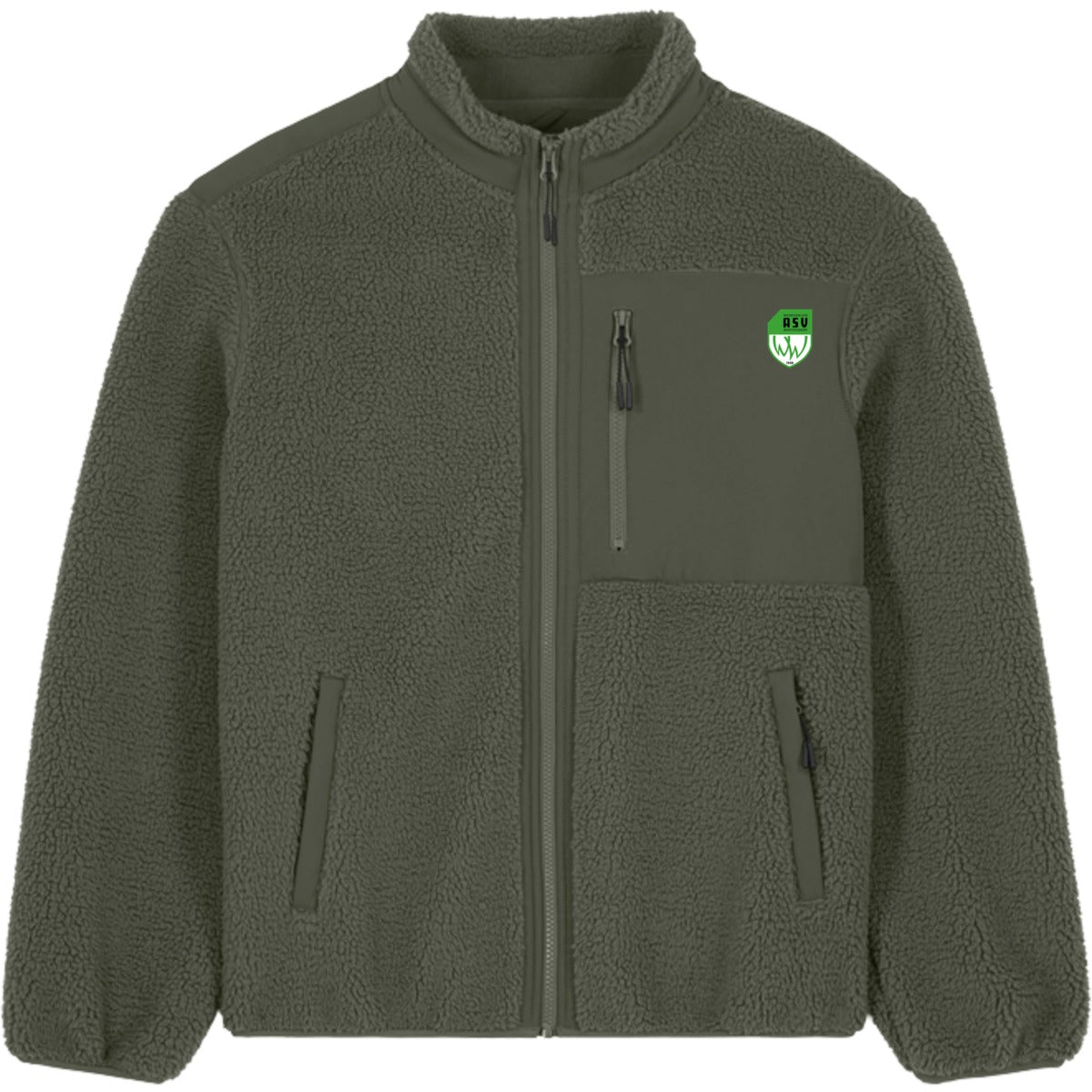 Warme Sherpa Unisex Jacke Brooker STJU248 – ASV-Wappen herzseitig Khaki Vorderseite
