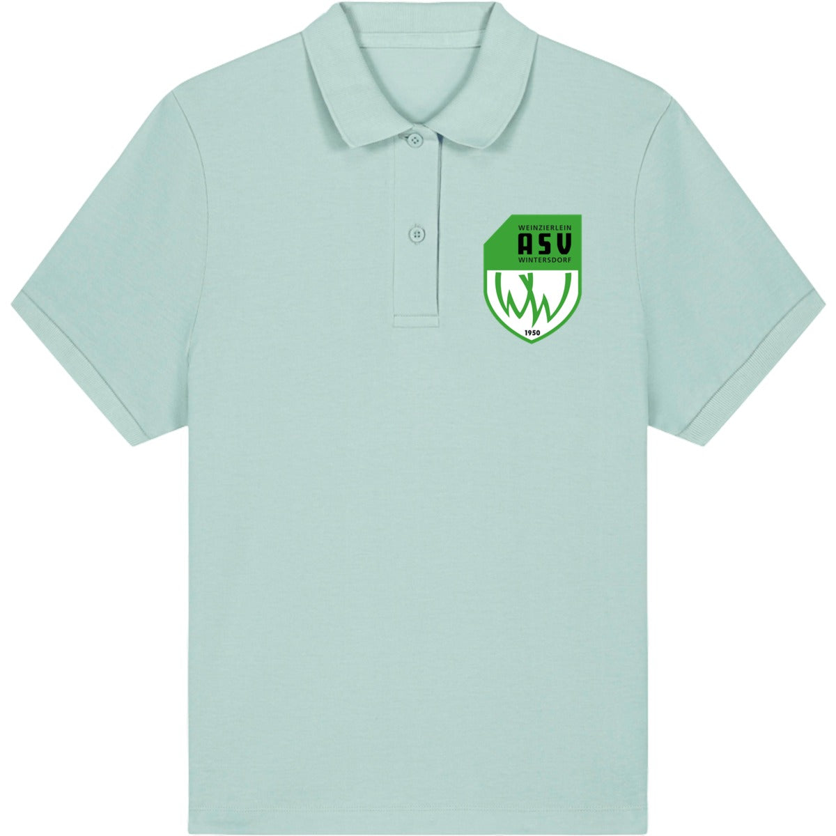 Das ikonische Damen-Polo Coaster STPW977 – ASV-Wappen herzseitig Caribbean Blue Vorderseite