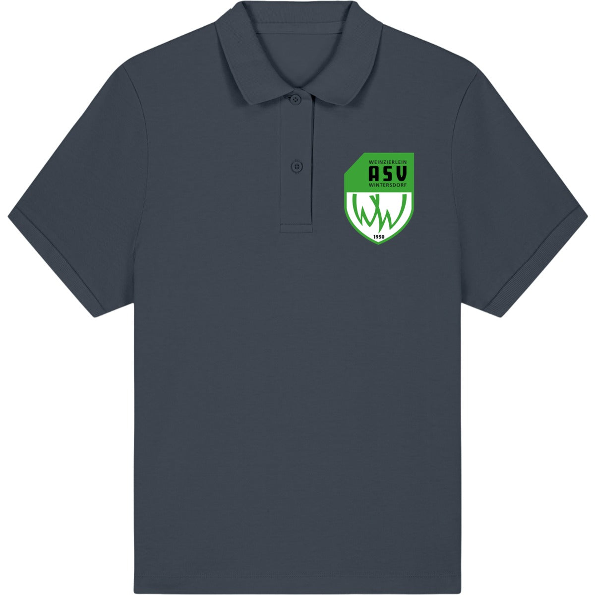 Das ikonische Damen-Polo Coaster STPW977 – ASV-Wappen herzseitig India Ink Grey Vorderseite