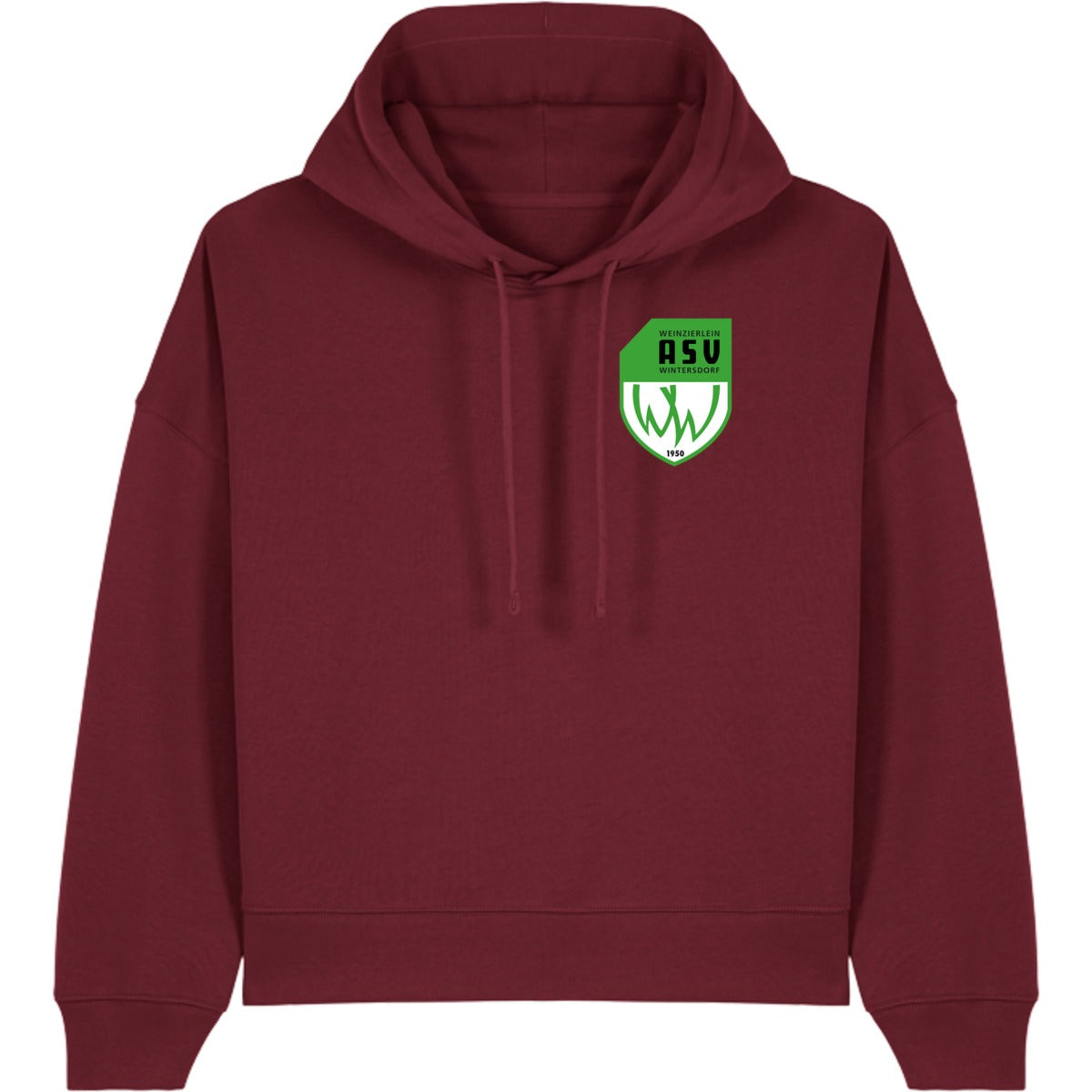 Nachhaltiger Damen Hoodie Stella Nora STSW213 – ASV-Wappen herzseitig Burgundy Vorderseite