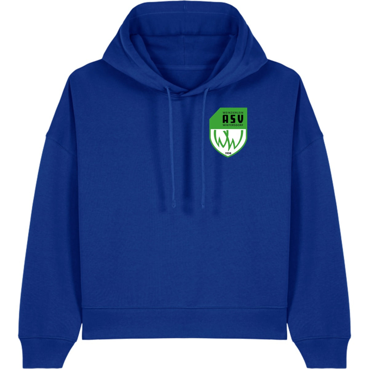 Nachhaltiger Damen Hoodie Stella Nora STSW213 – ASV-Wappen herzseitig Worker Blue Vorderseite