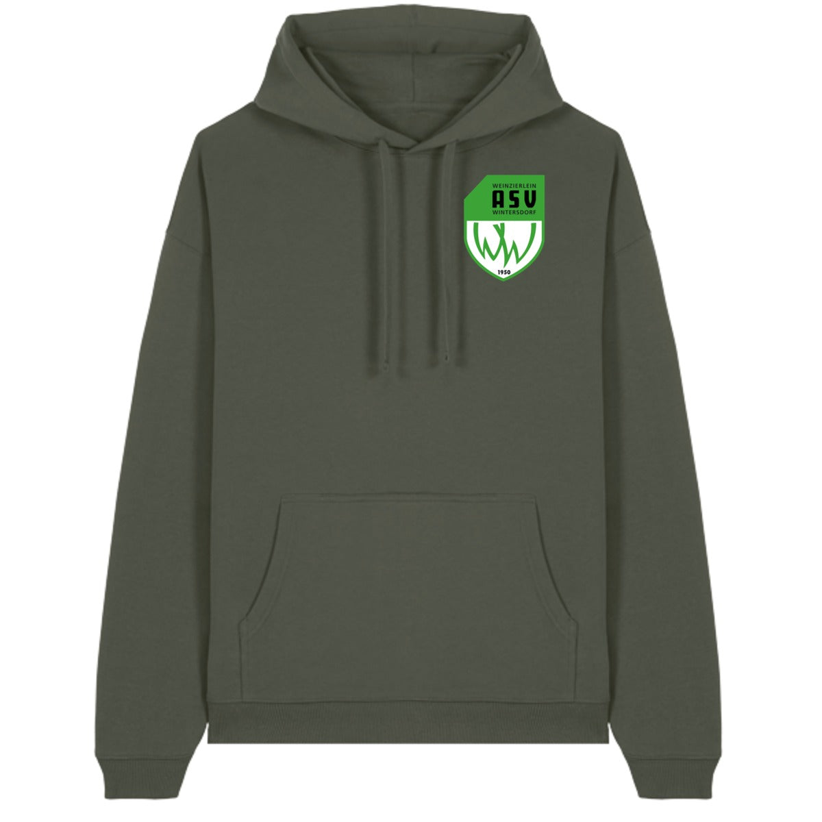 Oversize-Hoodie aus Bio-Baumwolle Slammer 2.0 STSU209 – ASV-Wappen herzseitig Khaki Vorderseite