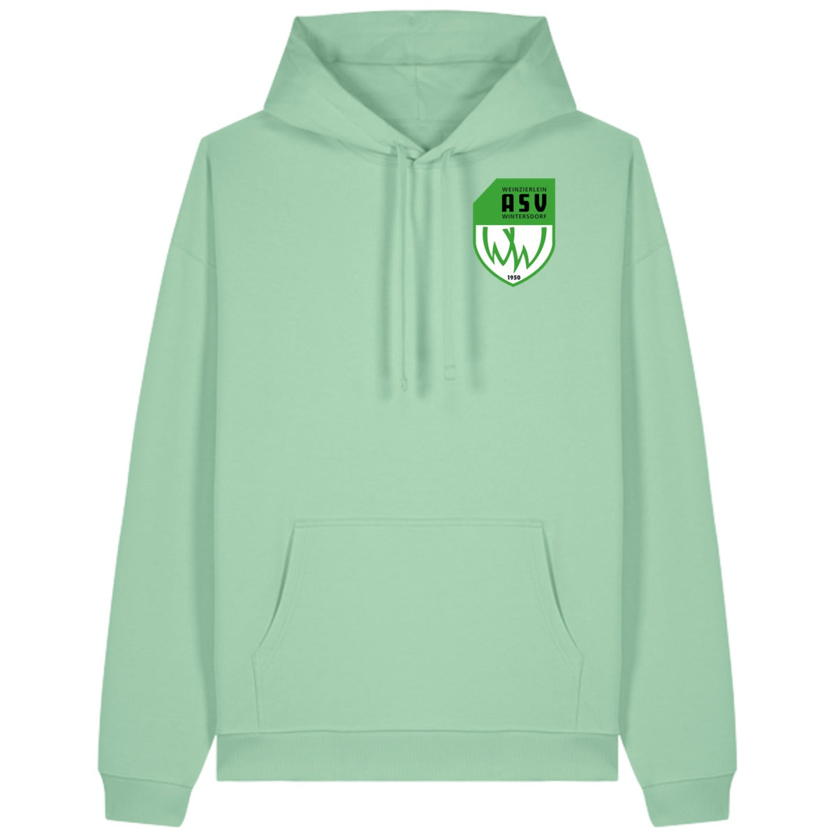 Oversize-Hoodie aus Bio-Baumwolle Slammer 2.0 STSU209 – ASV-Wappen herzseitig Misty Jade Vorderseite