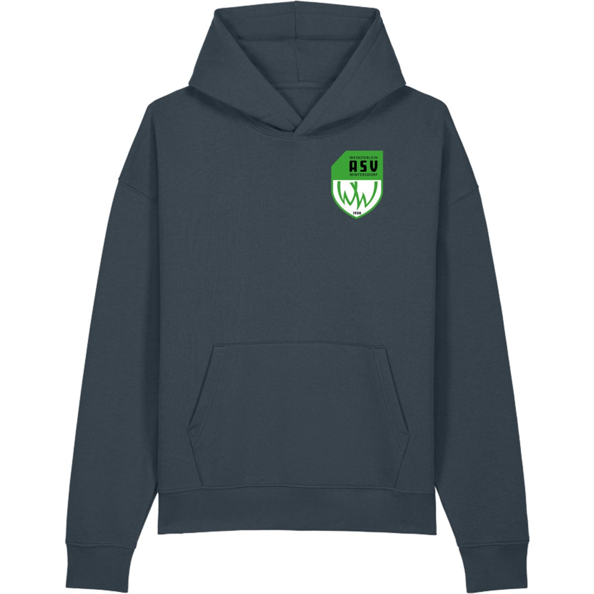 Lässiger Kapuzenpullover Chaser Unisex Hoodie STSU077 – ASV-Wappen herzseitig India Ink Grey Vorderseite