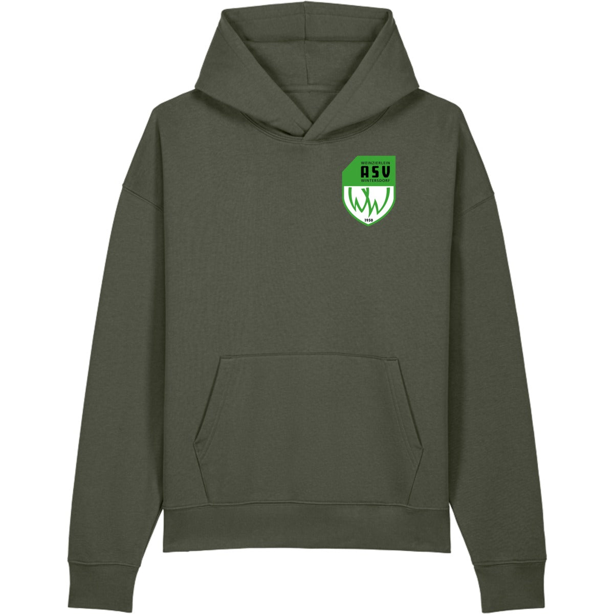 Lässiger Kapuzenpullover Chaser Unisex Hoodie STSU077 – ASV-Wappen herzseitig Khaki Vorderseite