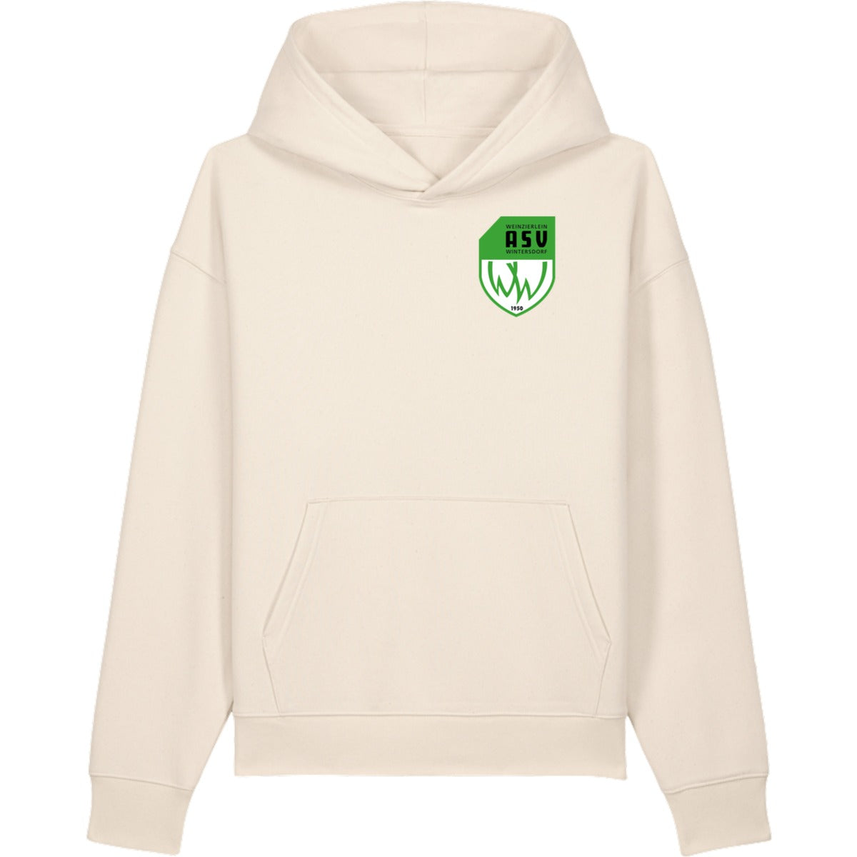 Lässiger Kapuzenpullover Chaser Unisex Hoodie STSU077 – ASV-Wappen herzseitig Natural Raw Vorderseite