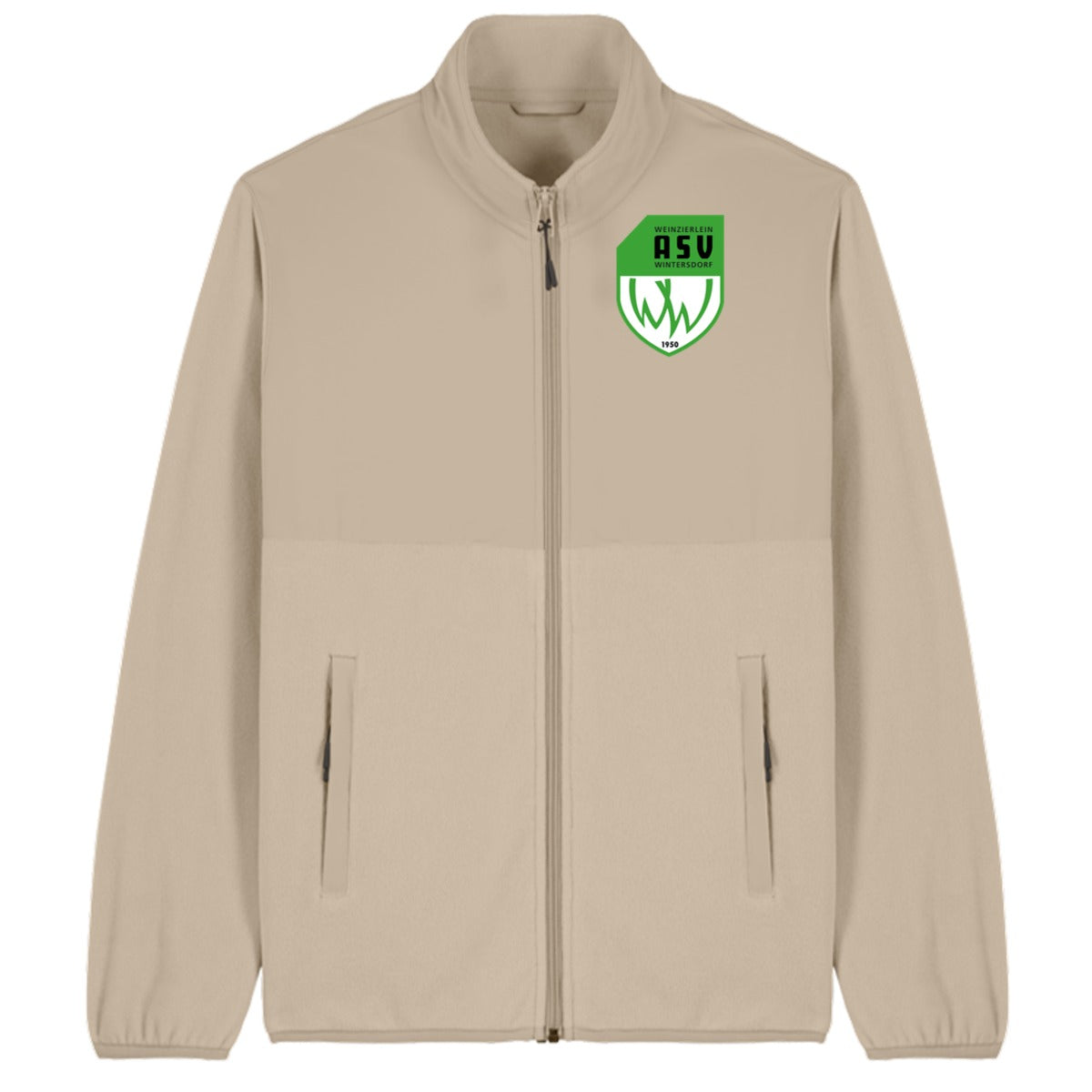 Unisex Fleecejacke aus recyleten Materialien Trekker STJU242 – ASV-Wappen herzseitig Desert Dust Vorderseite
