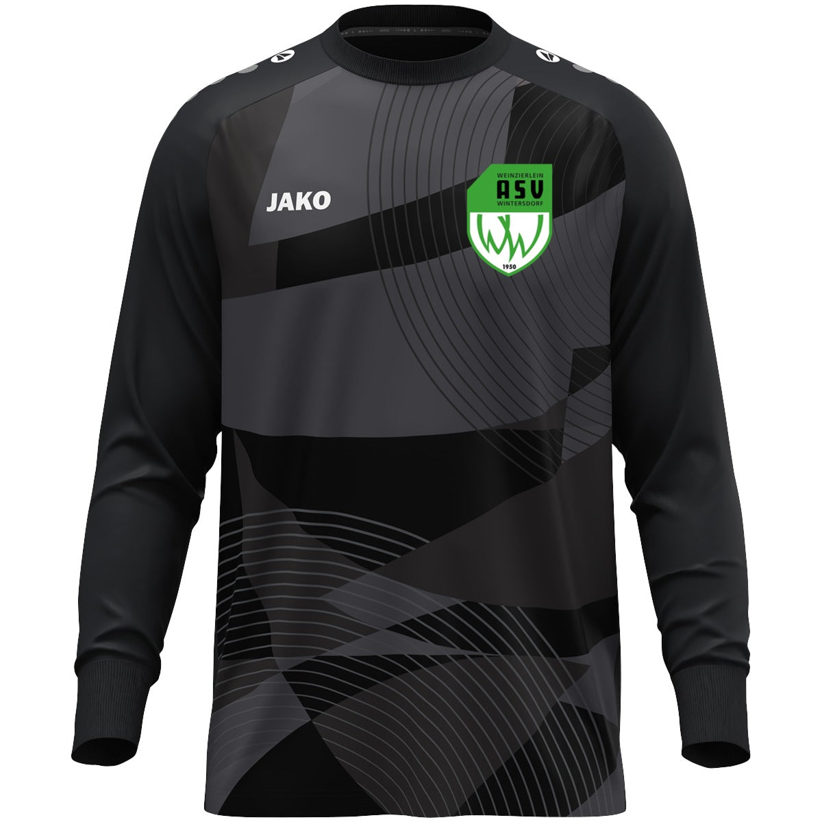 JAKO Torwart Trikot River aus recyceltem Polyester 8946 – ASV-Wappen herzseitig Schwarz Vorderseite