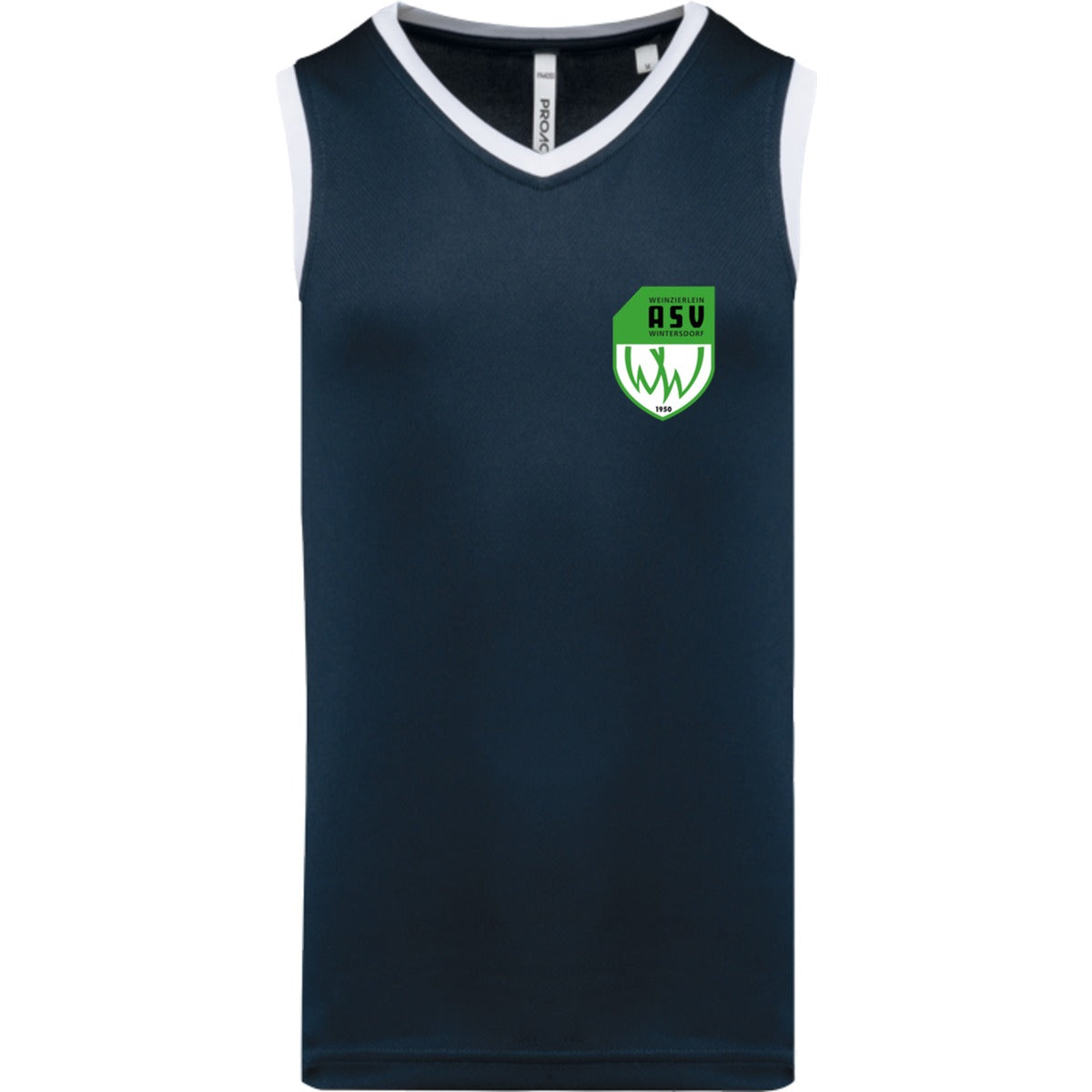 Basketballtrikot Herren PA4050 – ASV-Wappen herzseitig Navy/White Vorderseite
