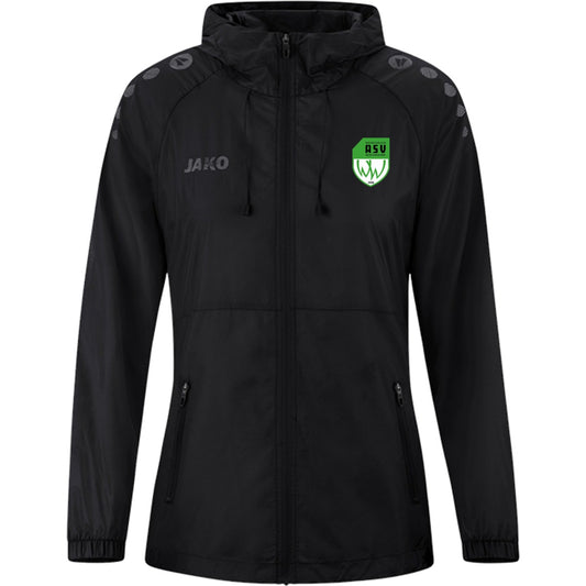 JAKO Lightweightjacke Flow Frauen – Wasserabweisende Laufjacke 9876D – ASV-Wappen neben JAKO-Logo Schwarz Vorderseite